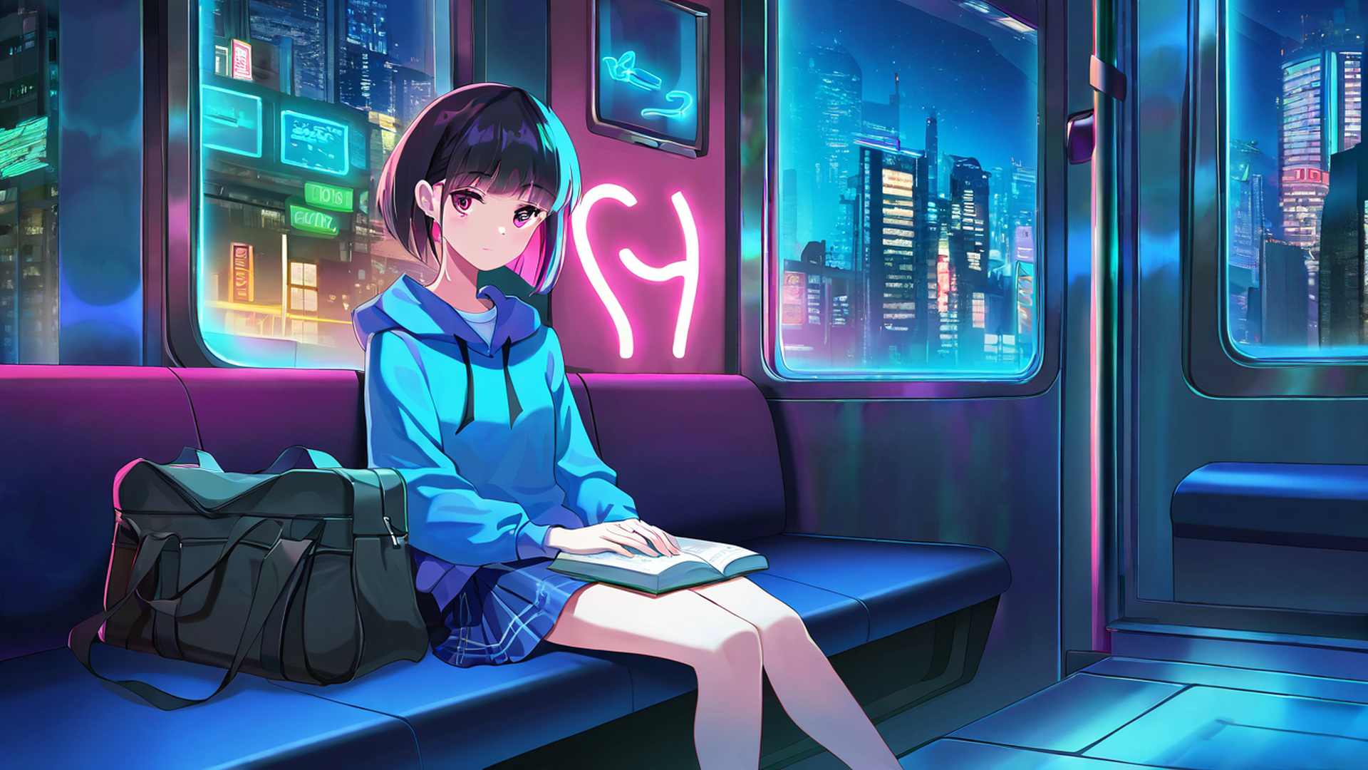 cyberpunk girl train lofi wallpaper