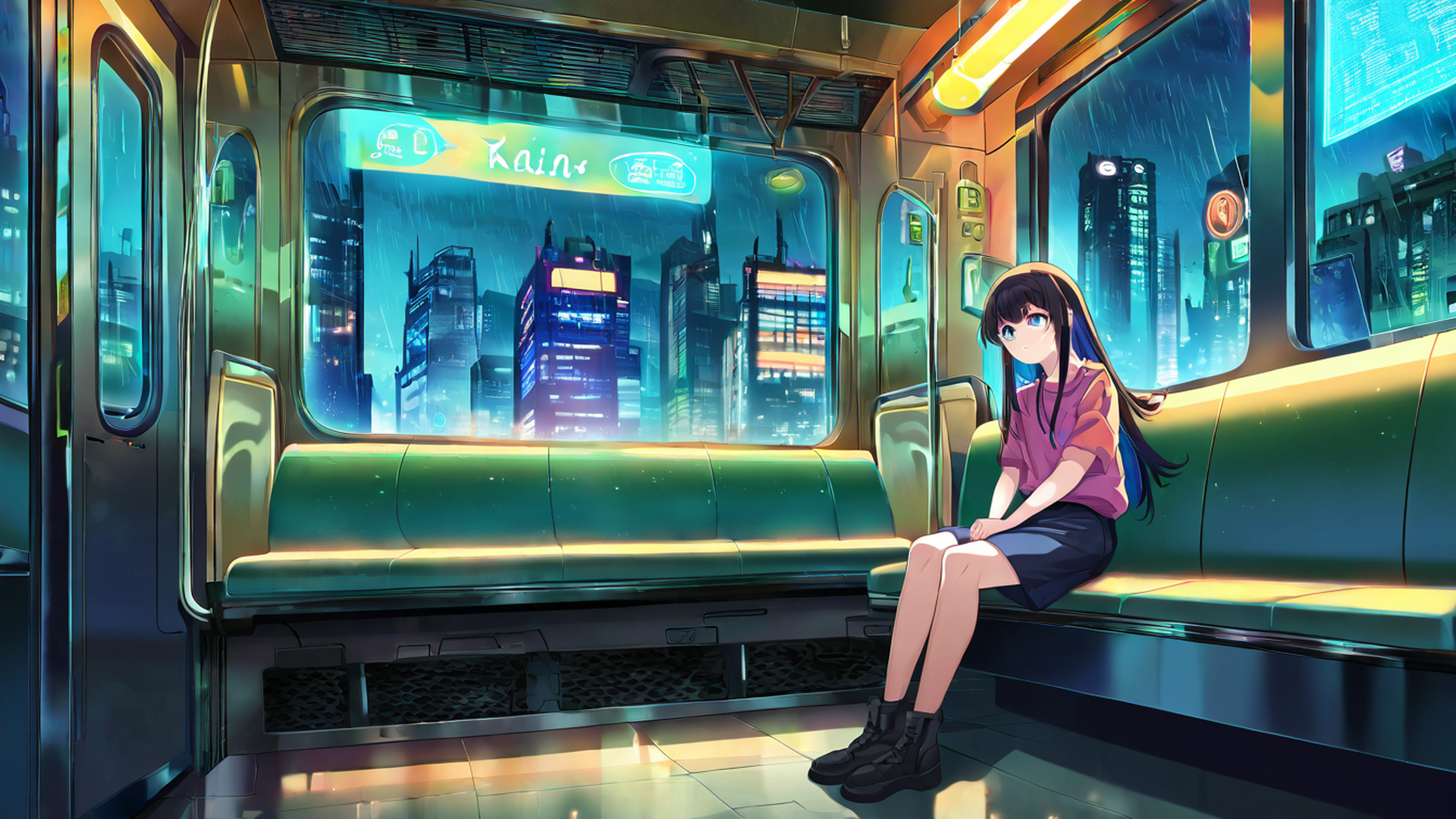 cyberpunk girl train lofi wallpaper