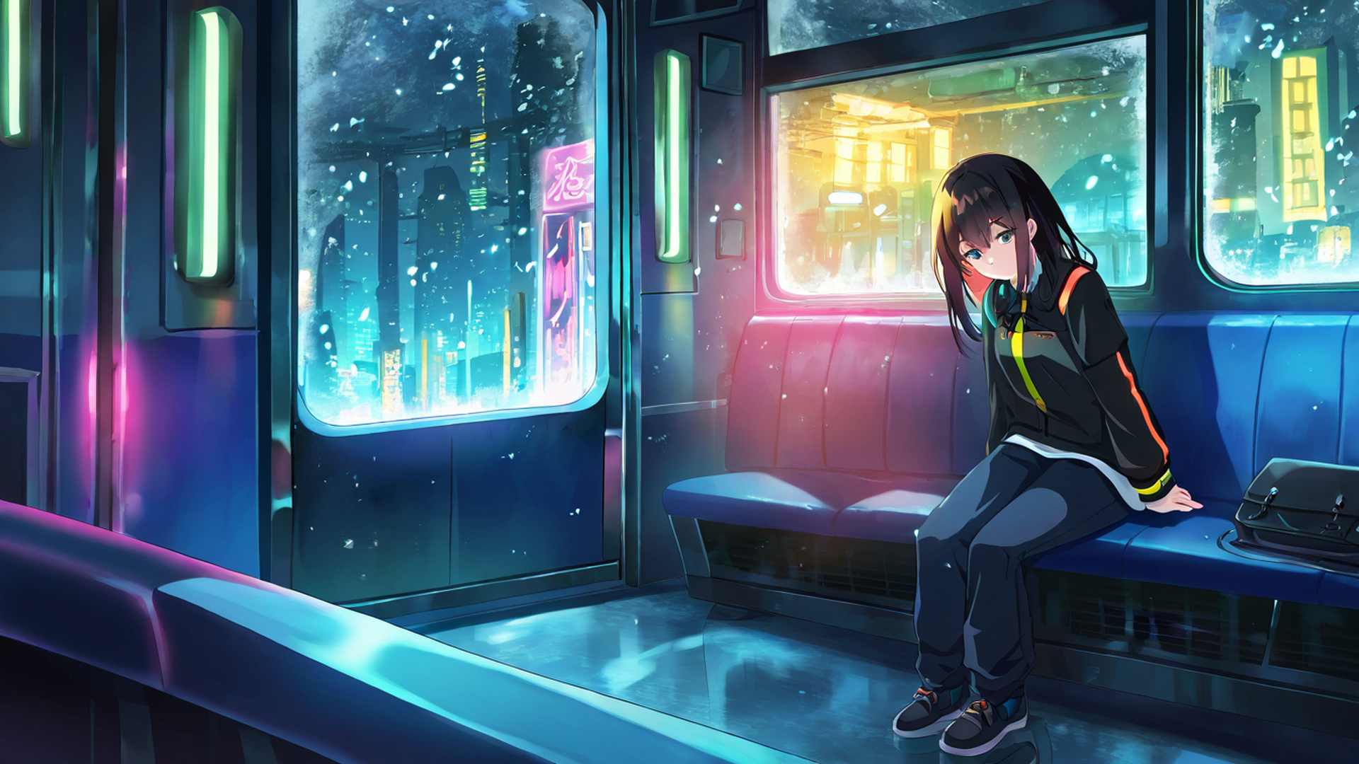 cyberpunk girl train lofi wallpaper