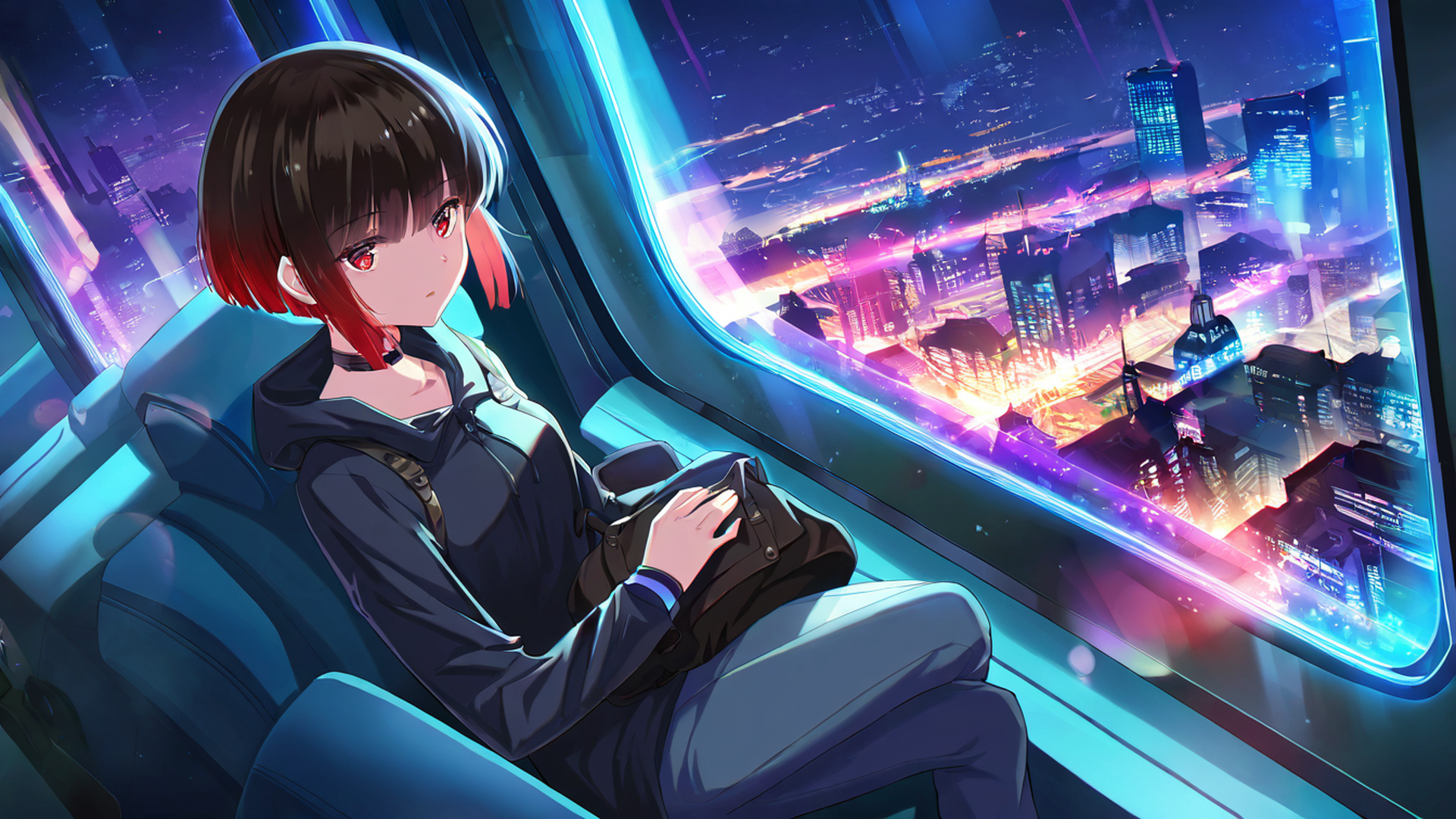 cyberpunk girl train lofi wallpaper