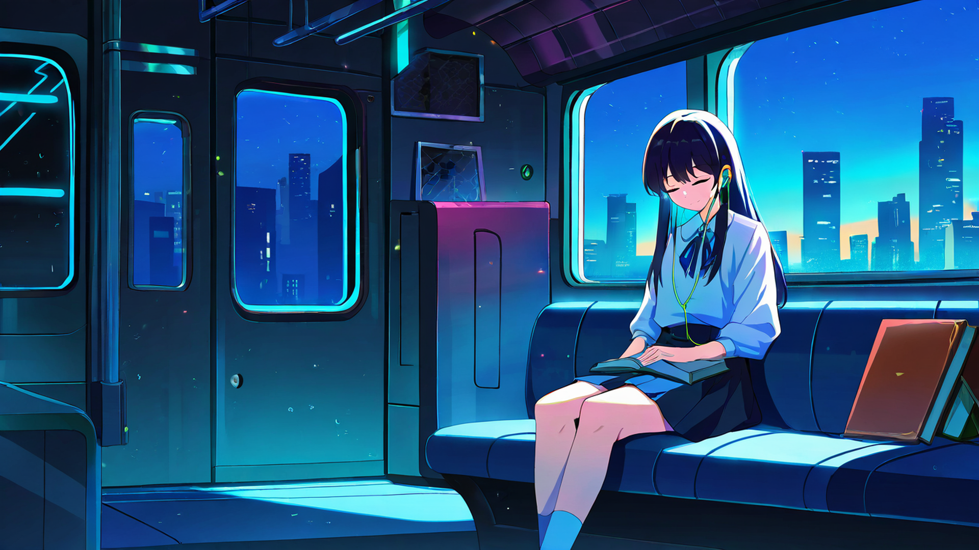 cyberpunk girl train lofi wallpaper