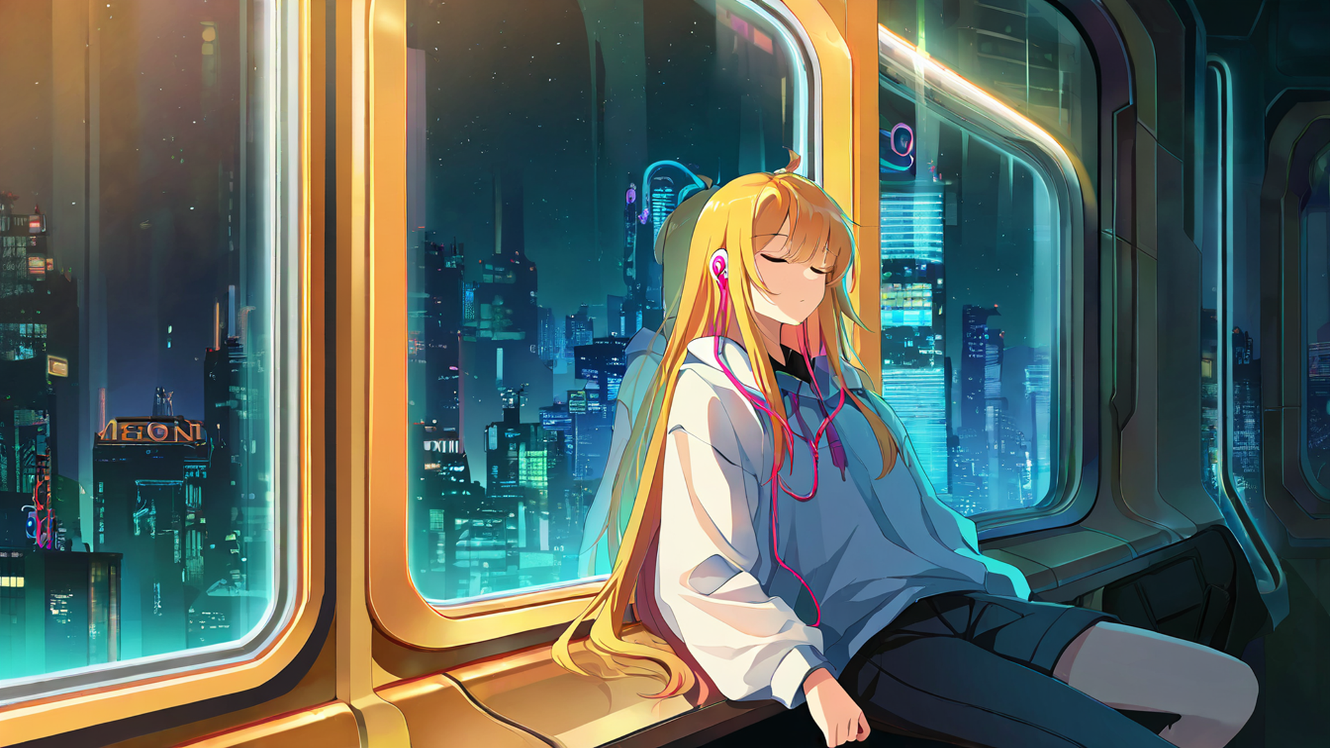 cyberpunk girl train lofi wallpaper