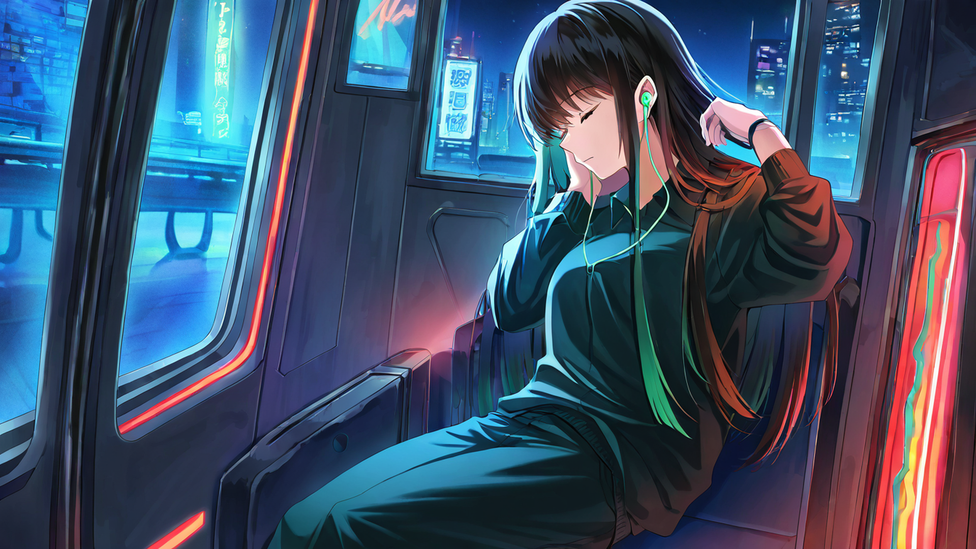 cyberpunk girl train lofi wallpaper