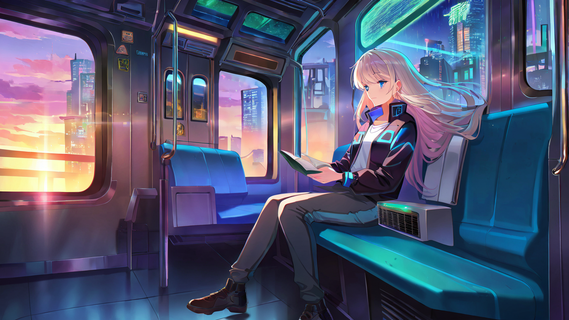 cyberpunk girl train lofi wallpaper