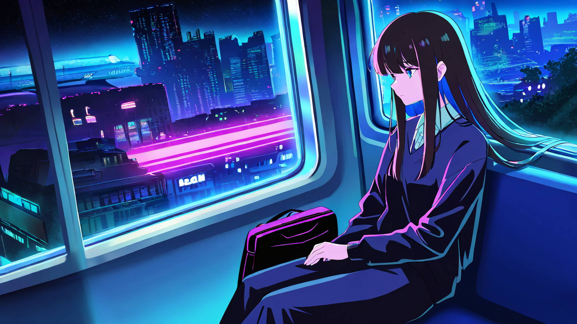 cyberpunk girl train lofi wallpaper