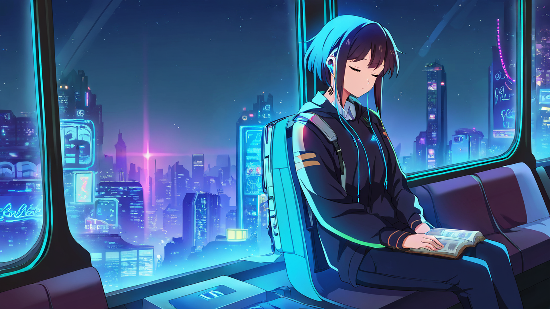 cyberpunk girl train lofi wallpaper