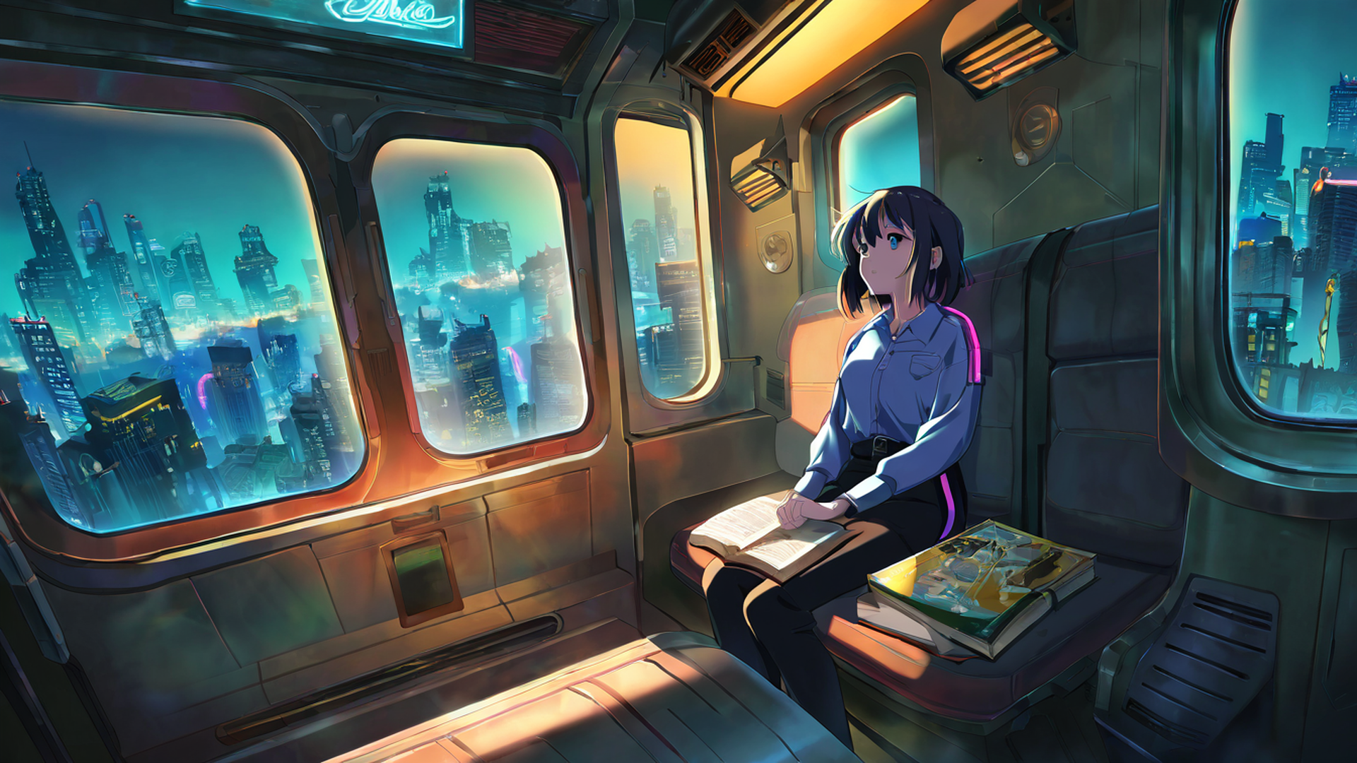 cyberpunk girl train lofi wallpaper