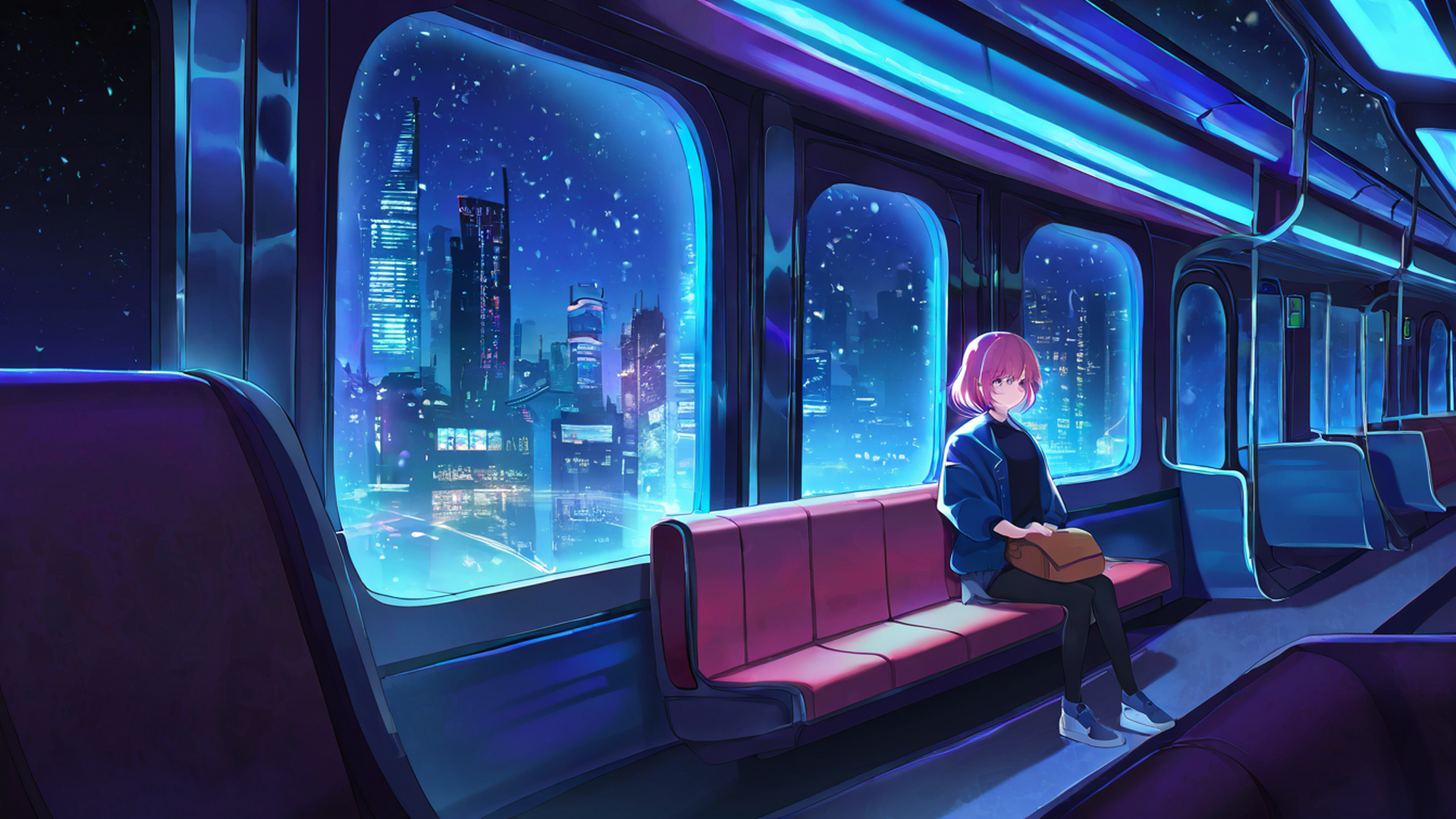 cyberpunk girl train lofi wallpaper