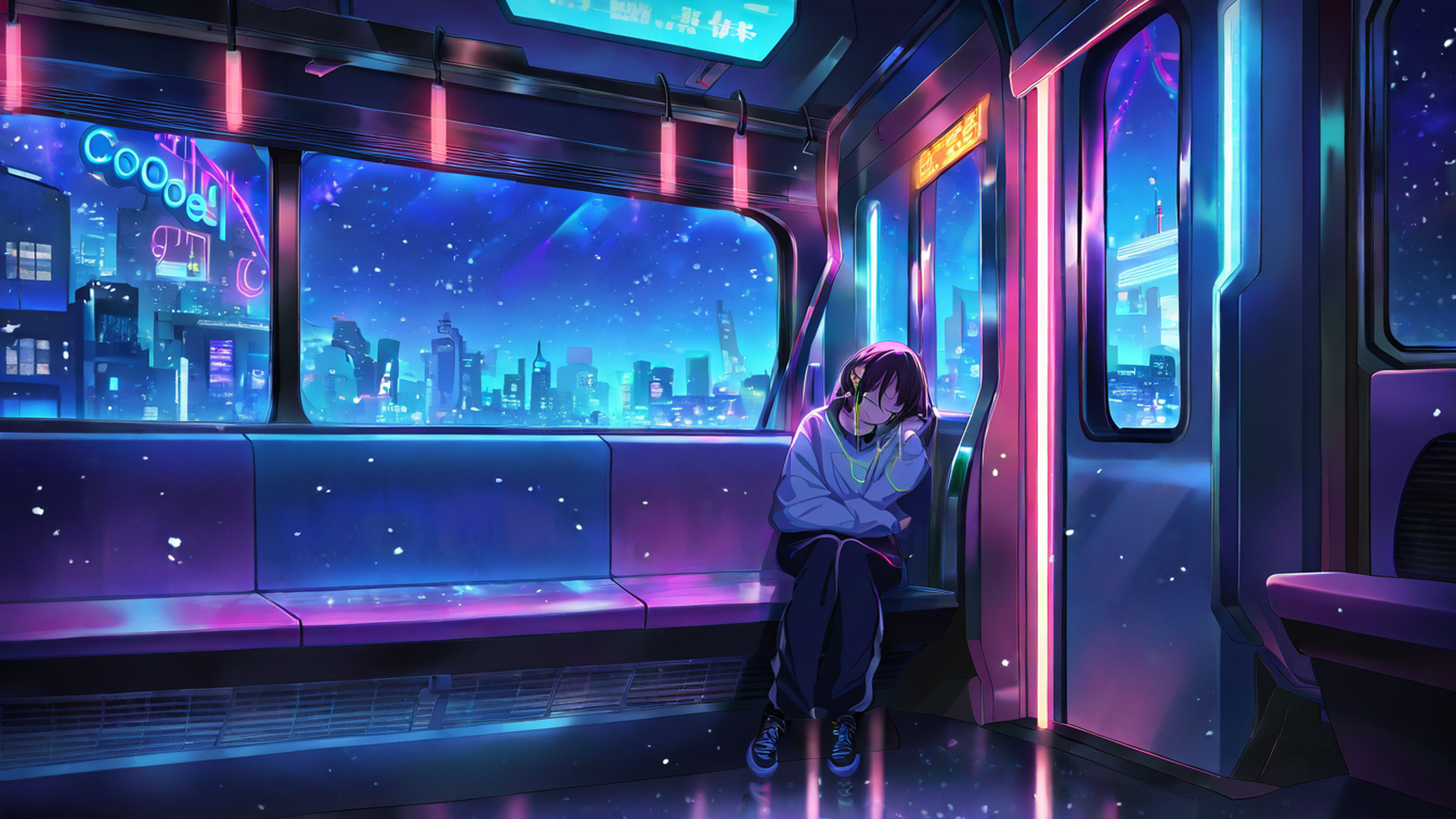 cyberpunk girl train lofi wallpaper