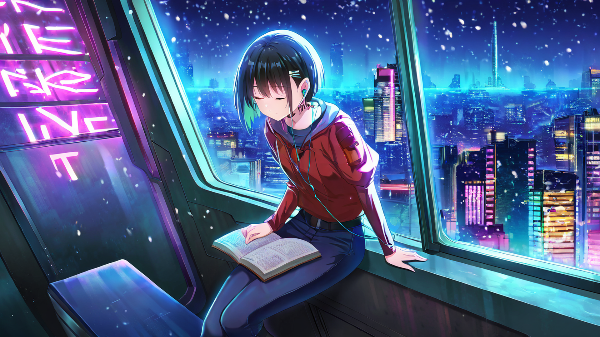 cyberpunk girl train lofi wallpaper