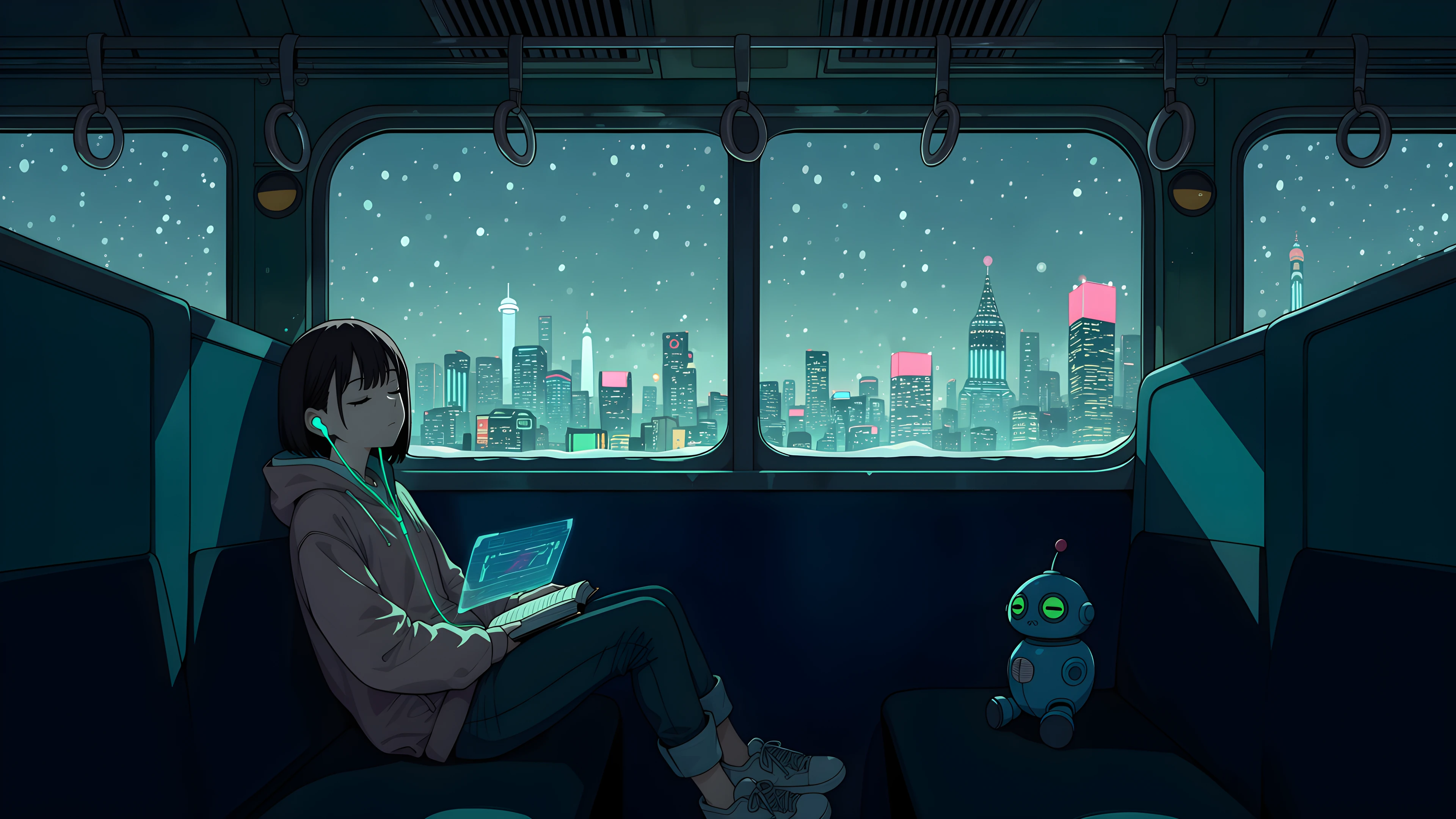 Cyberpunk Girl Train lofi wallpaper