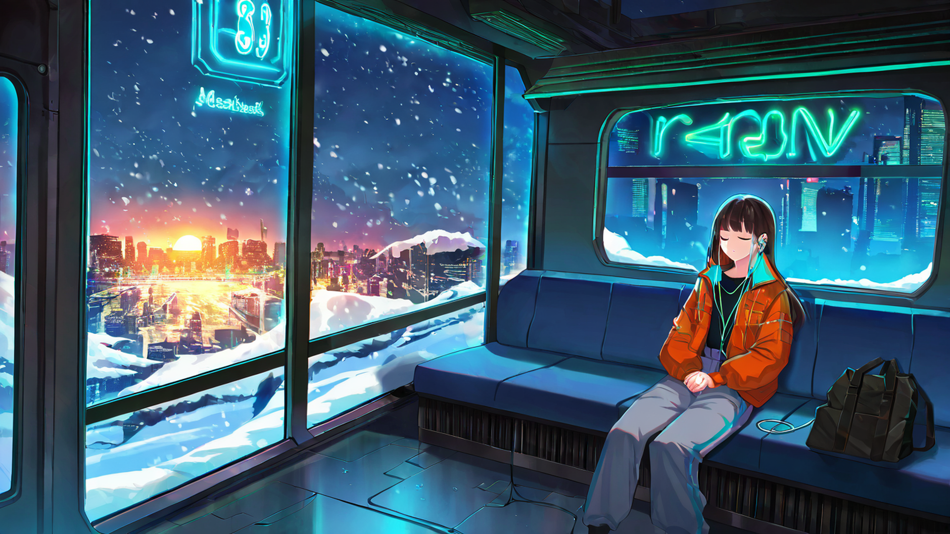cyberpunk girl train lofi wallpaper