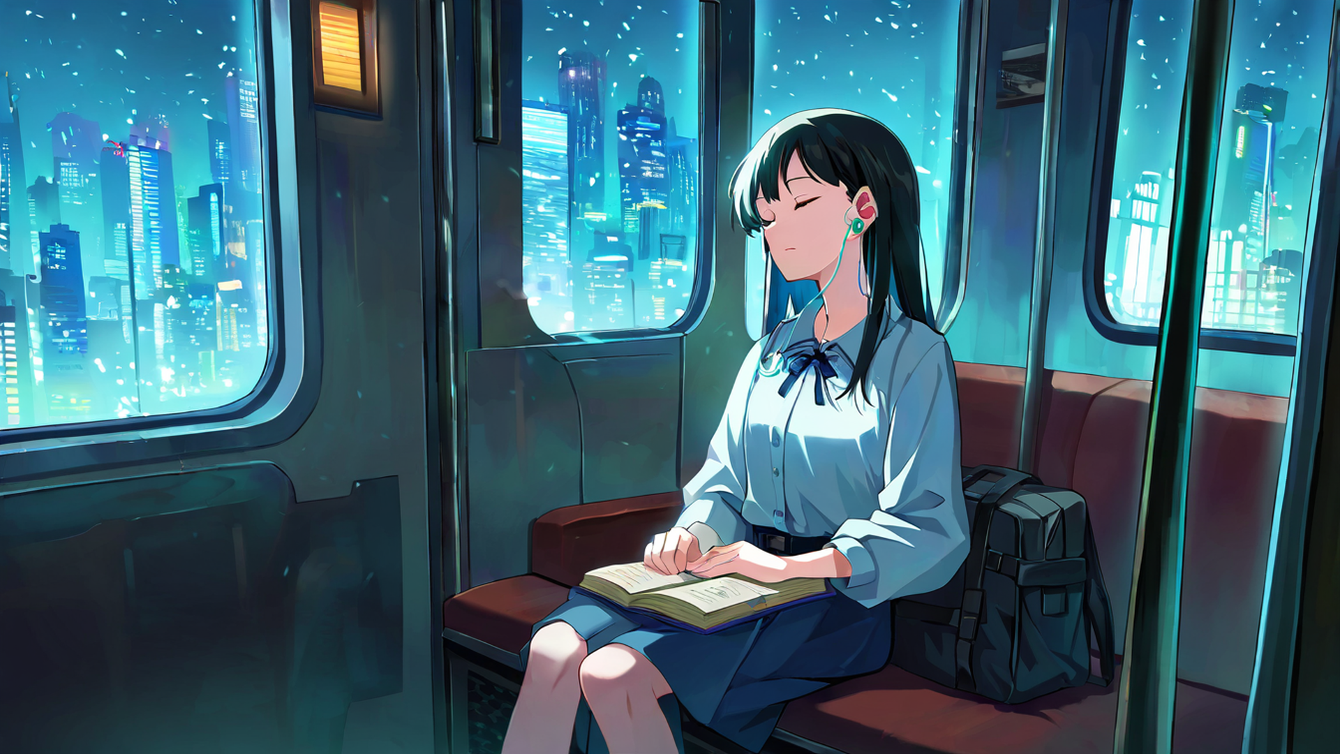 cyberpunk girl train lofi wallpaper