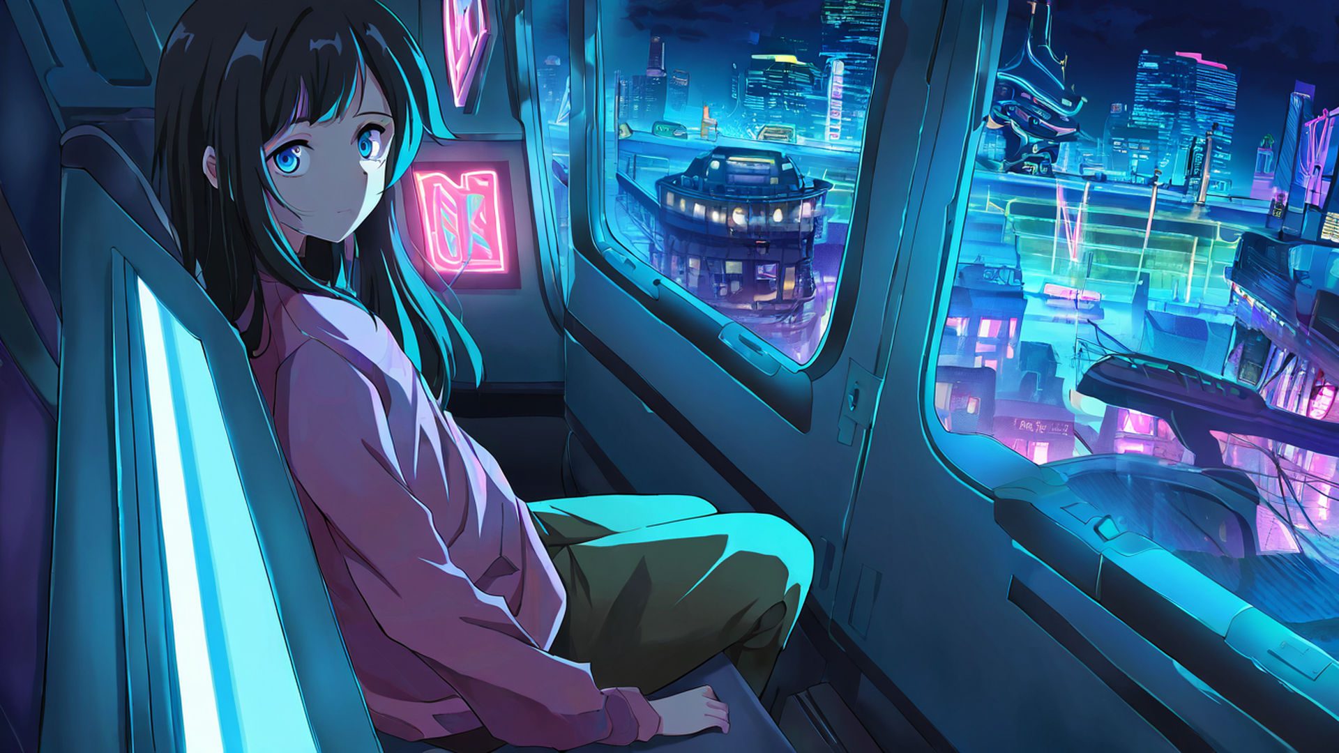cyberpunk girl train lofi wallpaper