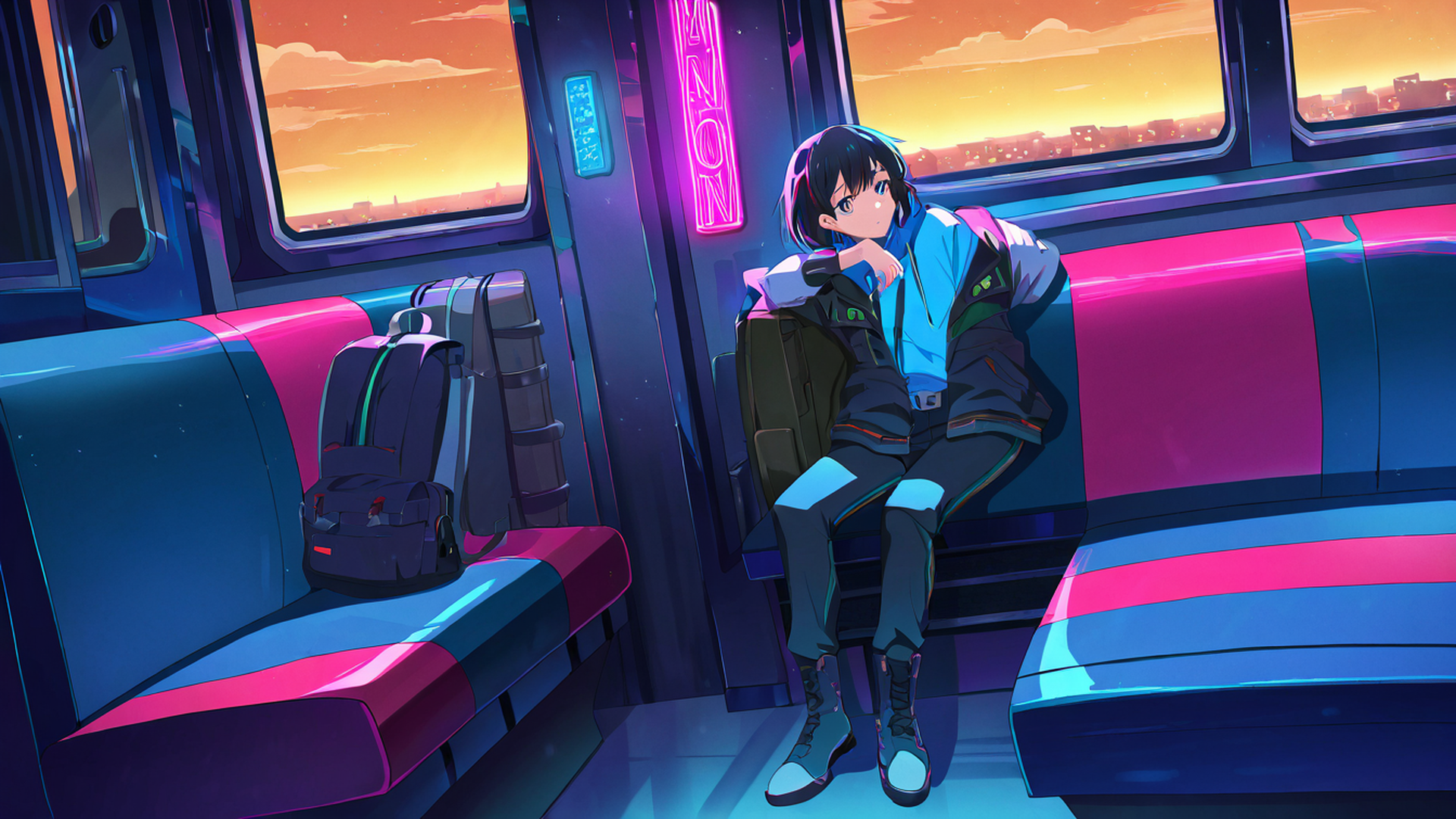 cyberpunk girl train lofi wallpaper