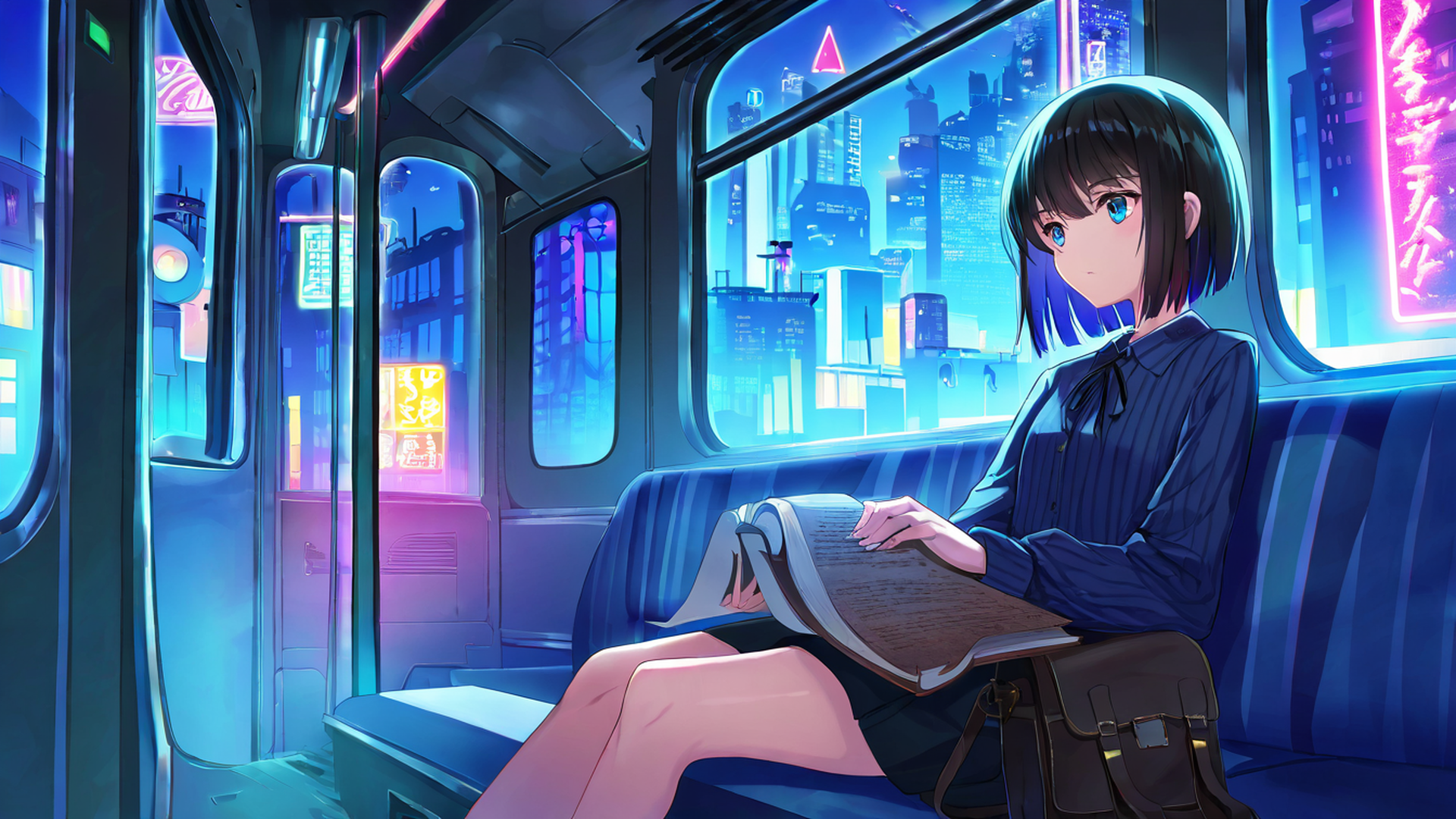 cyberpunk girl train lofi wallpaper