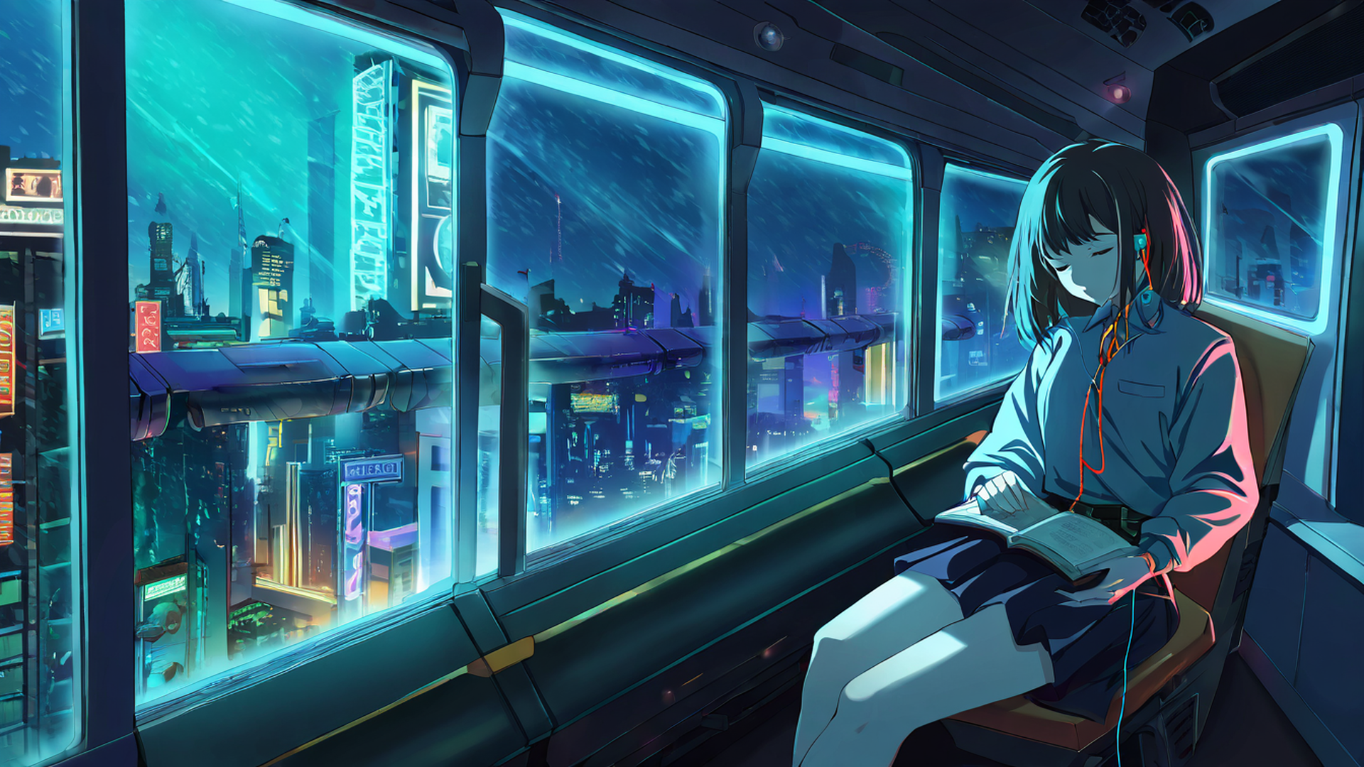 cyberpunk girl train lofi wallpaper