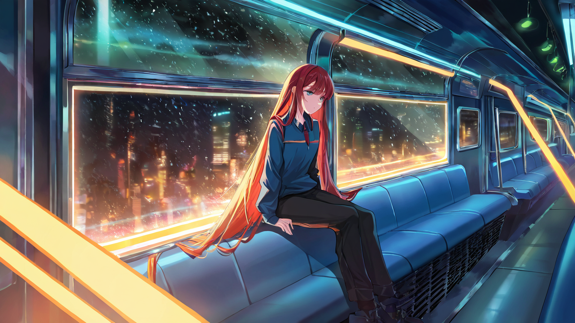 cyberpunk girl train lofi wallpaper
