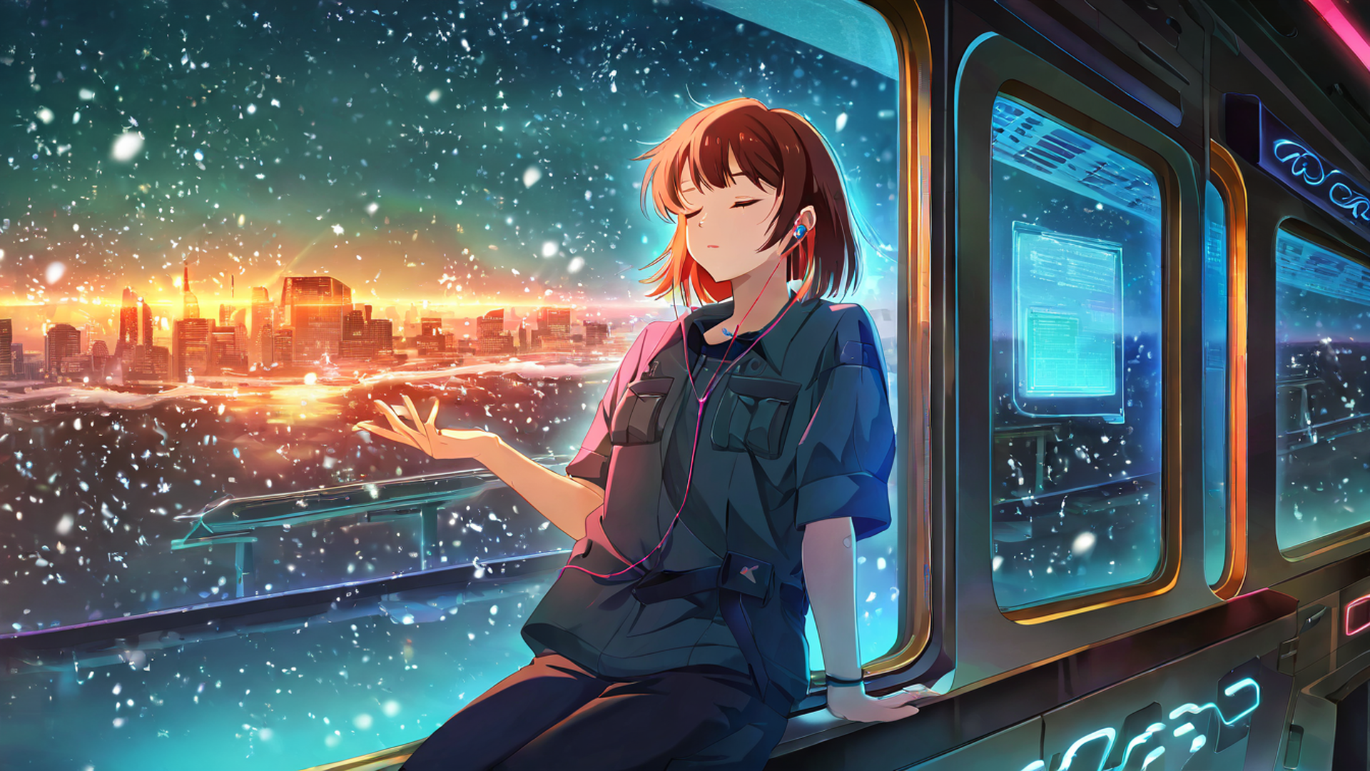 cyberpunk girl train lofi wallpaper