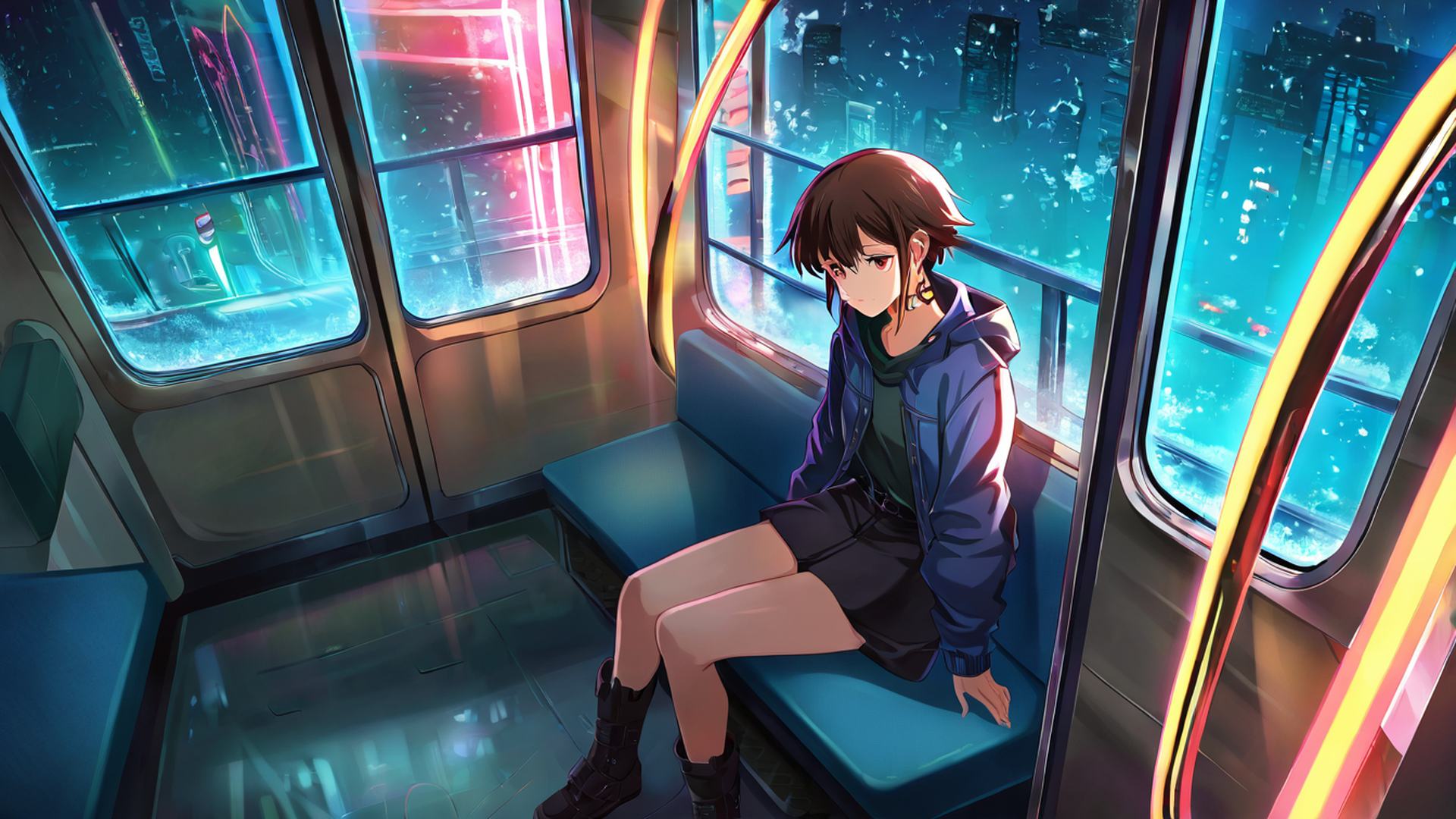 cyberpunk girl train lofi wallpaper