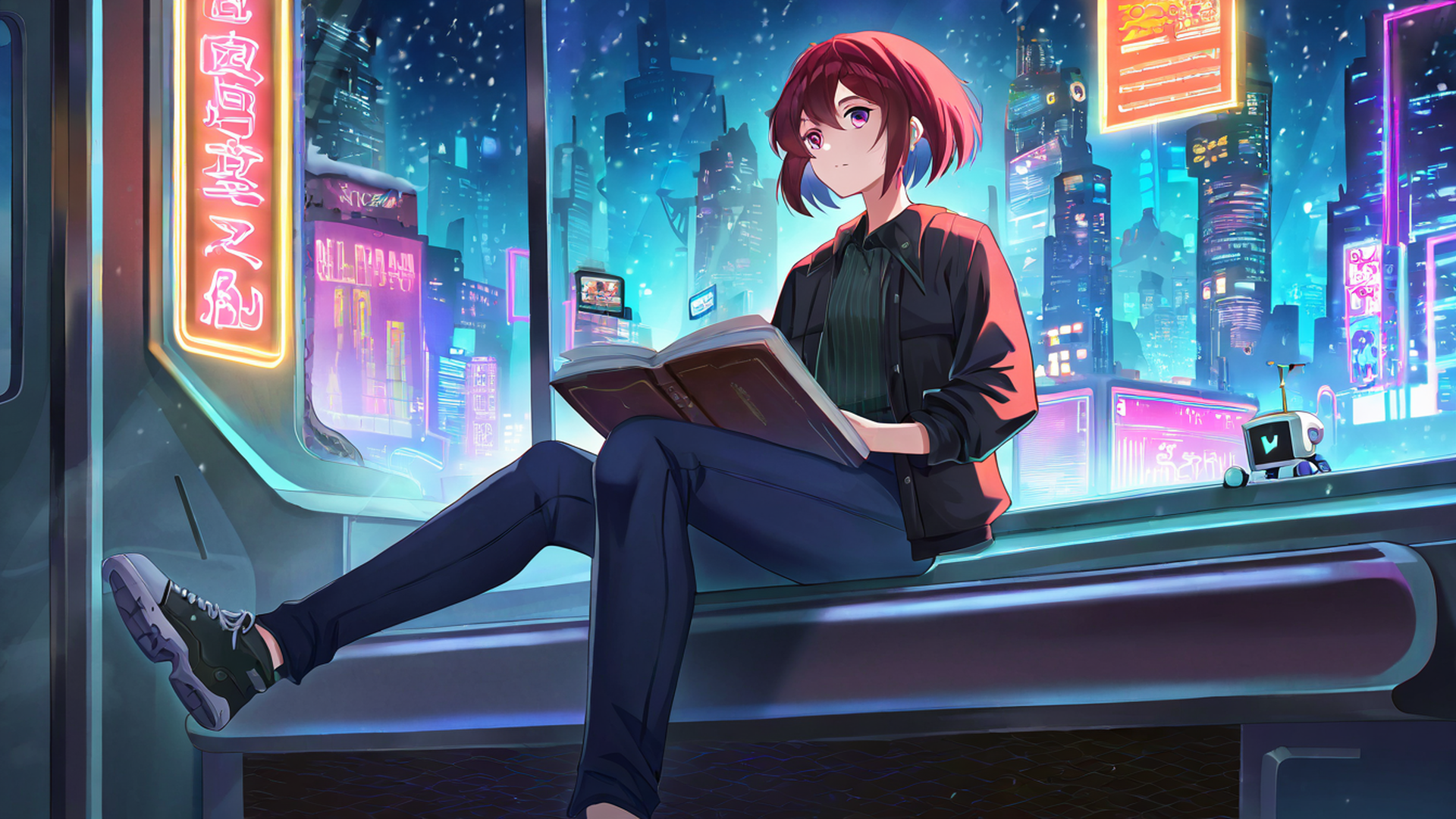 cyberpunk girl train lofi wallpaper