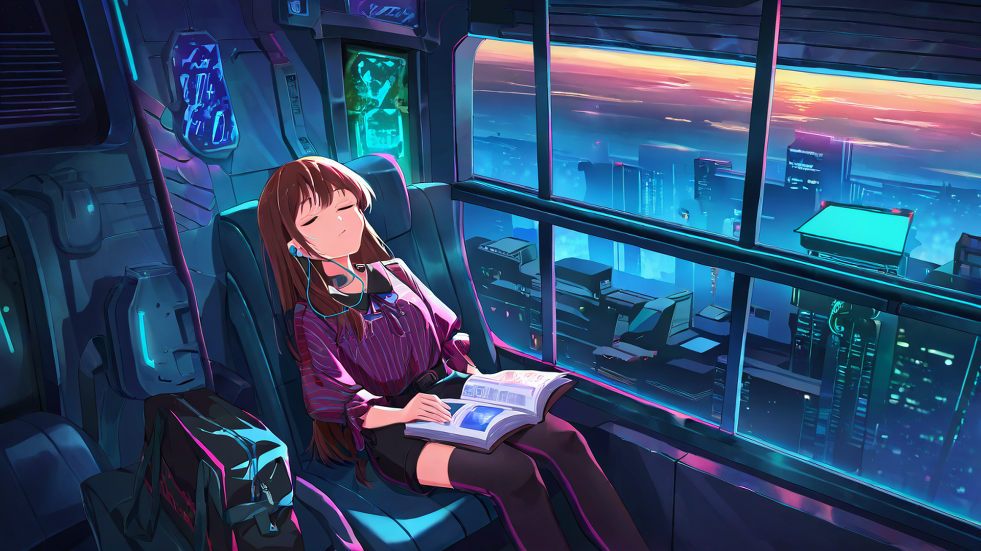 cyberpunk girl train lofi wallpaper