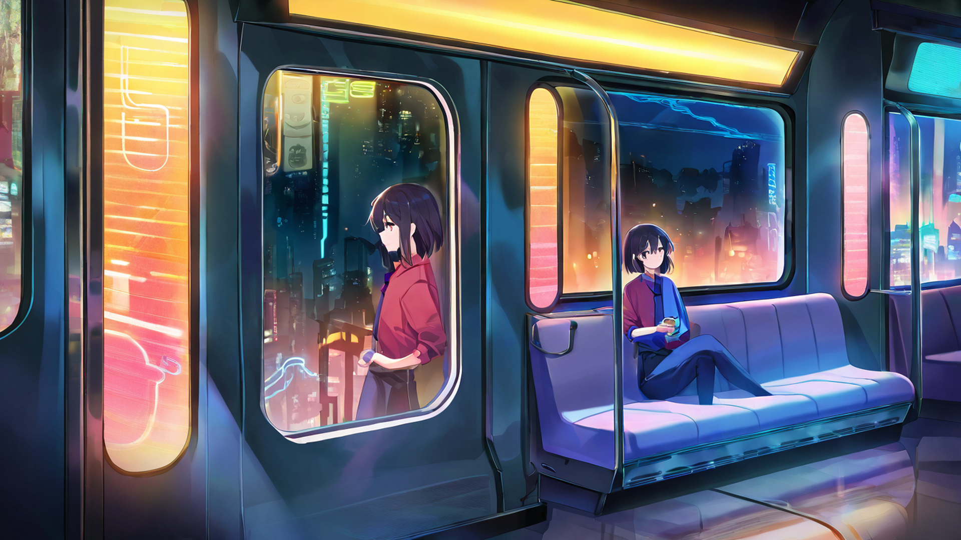 cyberpunk girl train lofi wallpaper