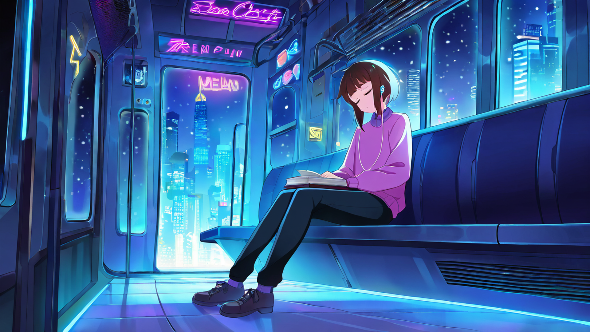 cyberpunk girl train lofi wallpaper