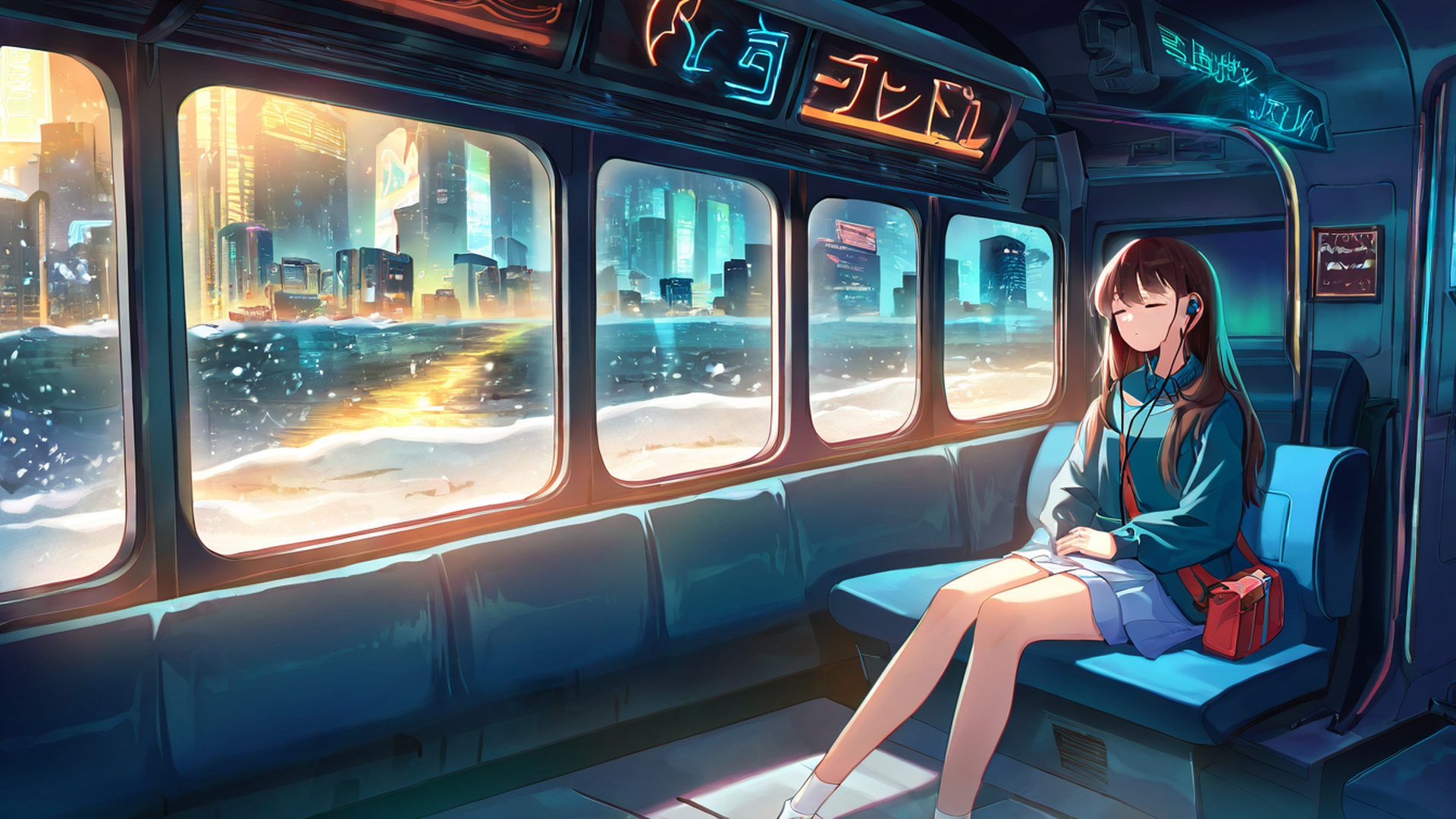 cyberpunk girl train lofi wallpaper