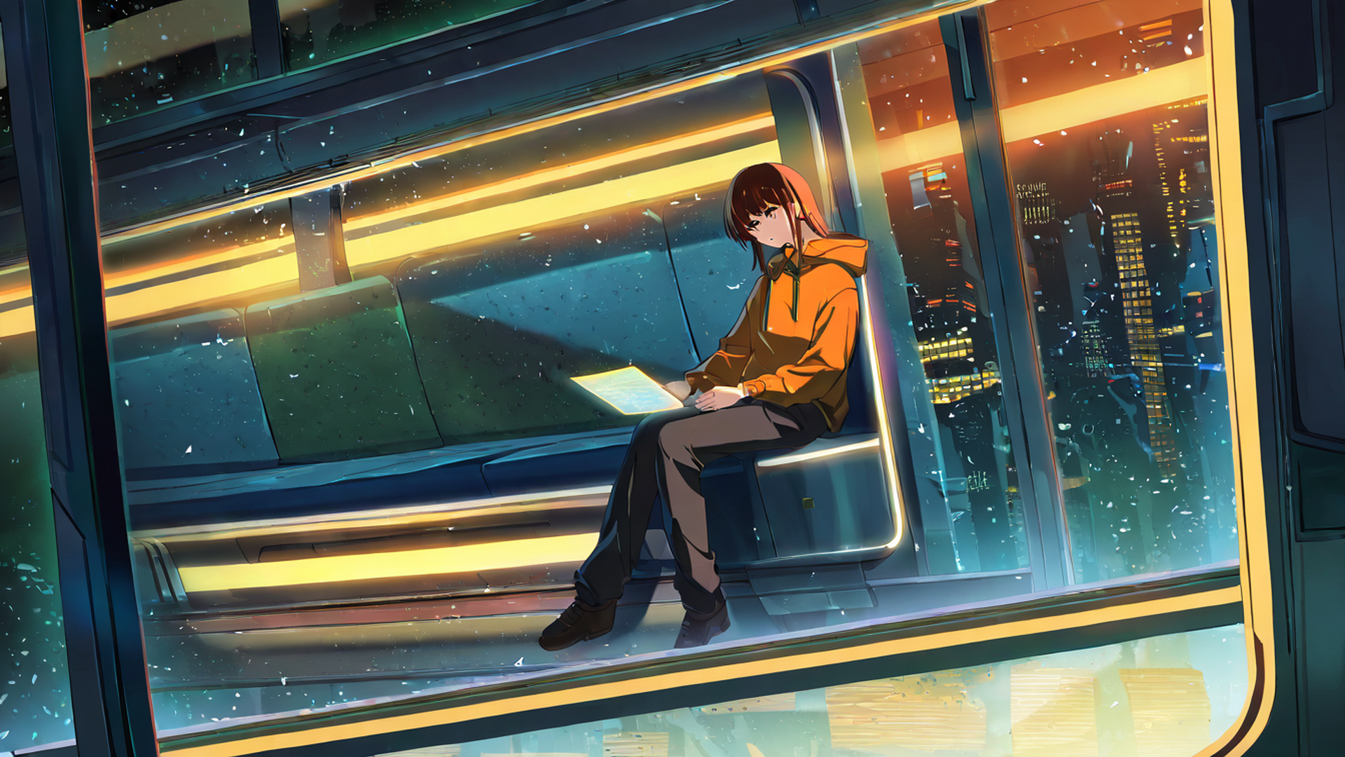 cyberpunk girl train lofi wallpaper