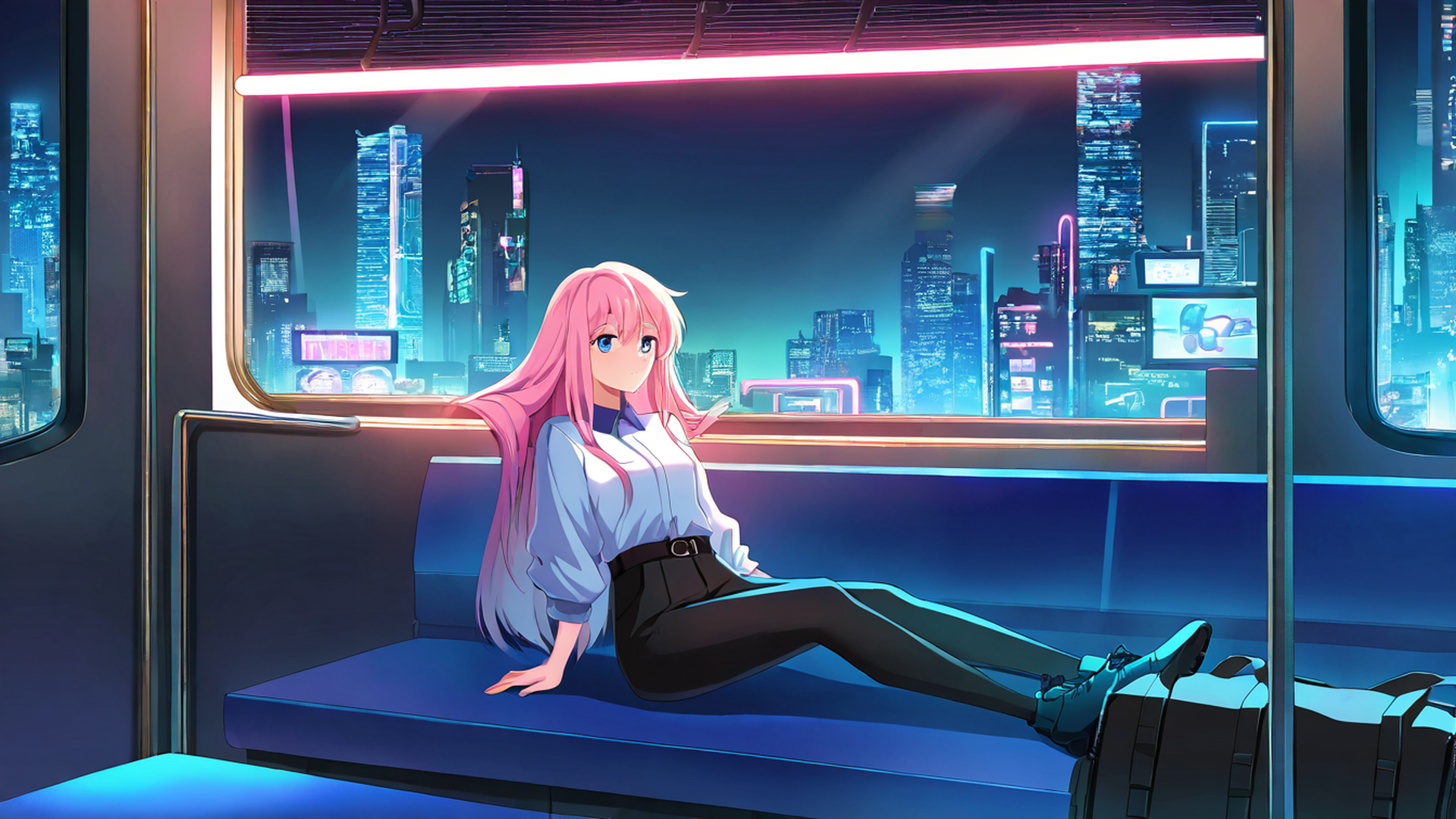 cyberpunk girl train lofi wallpaper