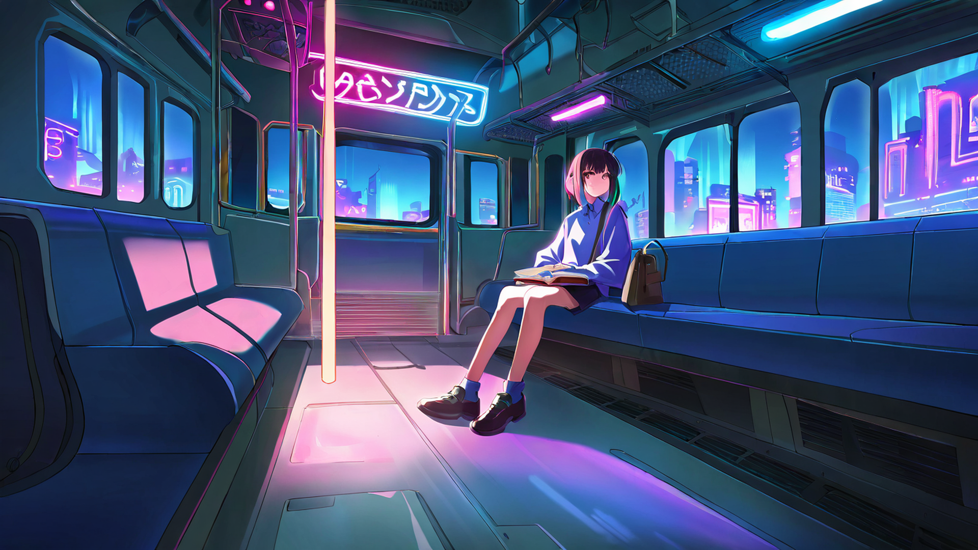 cyberpunk girl train lofi wallpaper