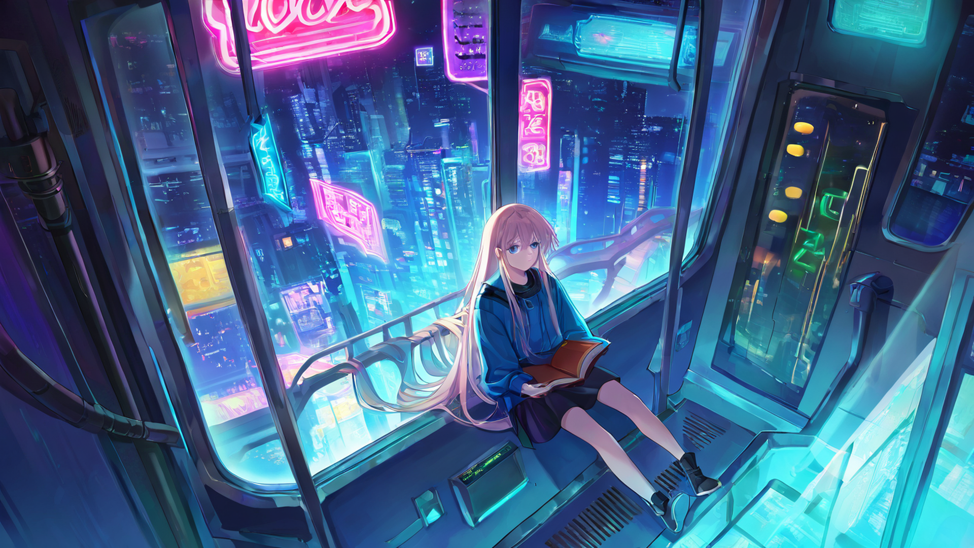 cyberpunk girl train lofi wallpaper