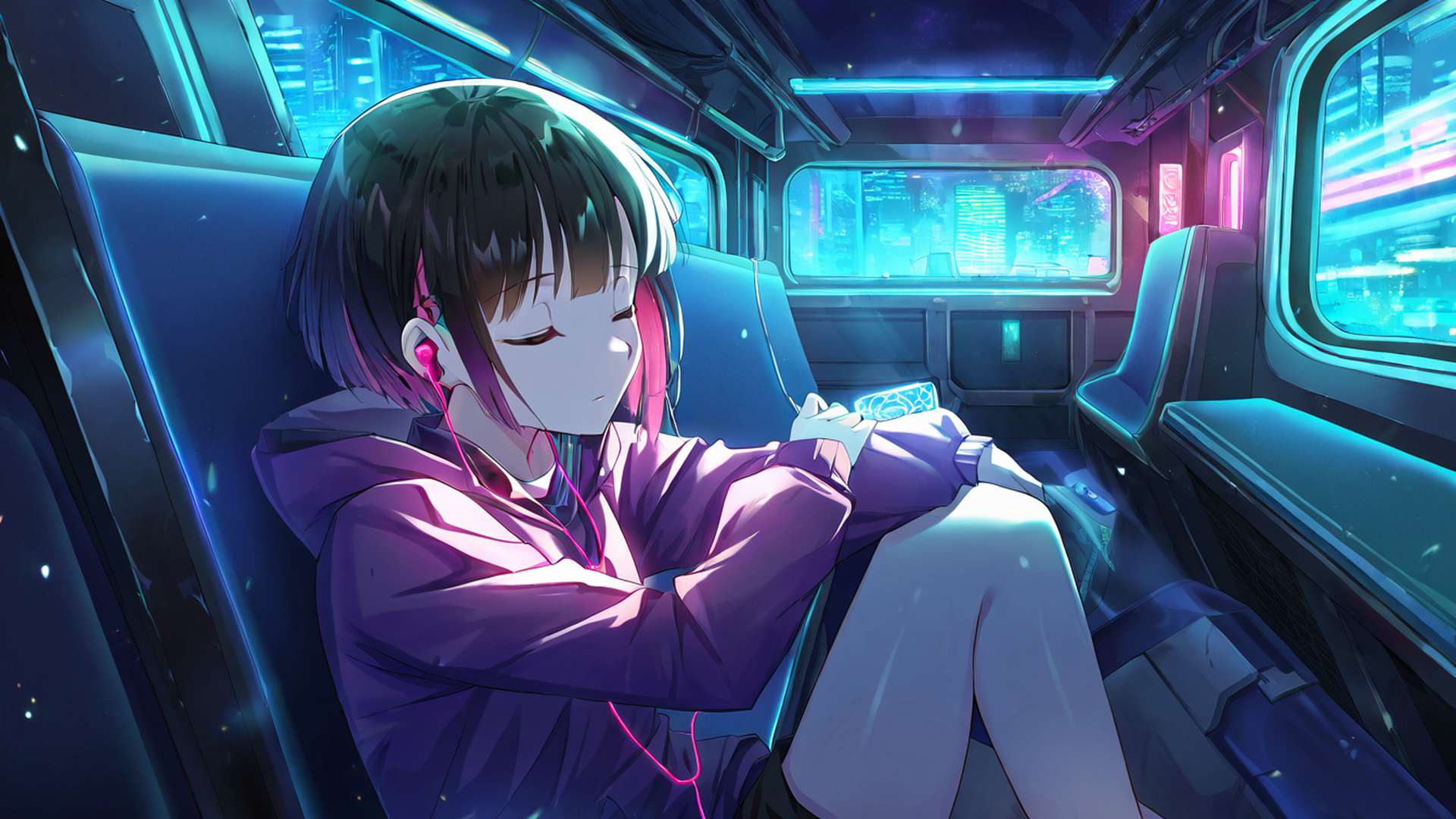 cyberpunk girl train lofi wallpaper