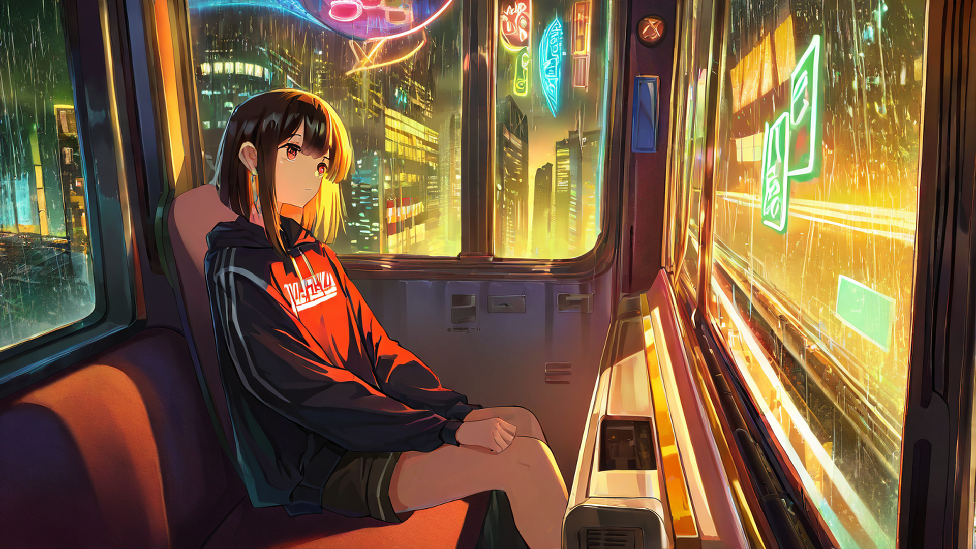 cyberpunk girl train lofi wallpaper