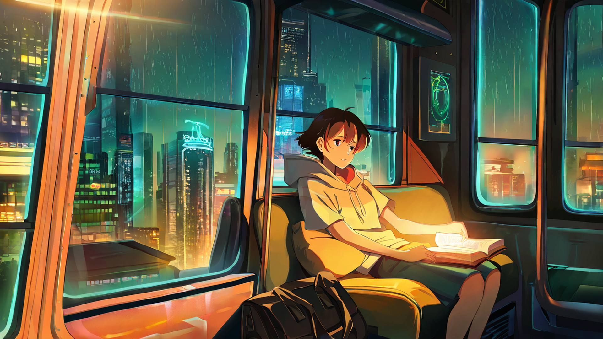 cyberpunk girl train lofi wallpaper