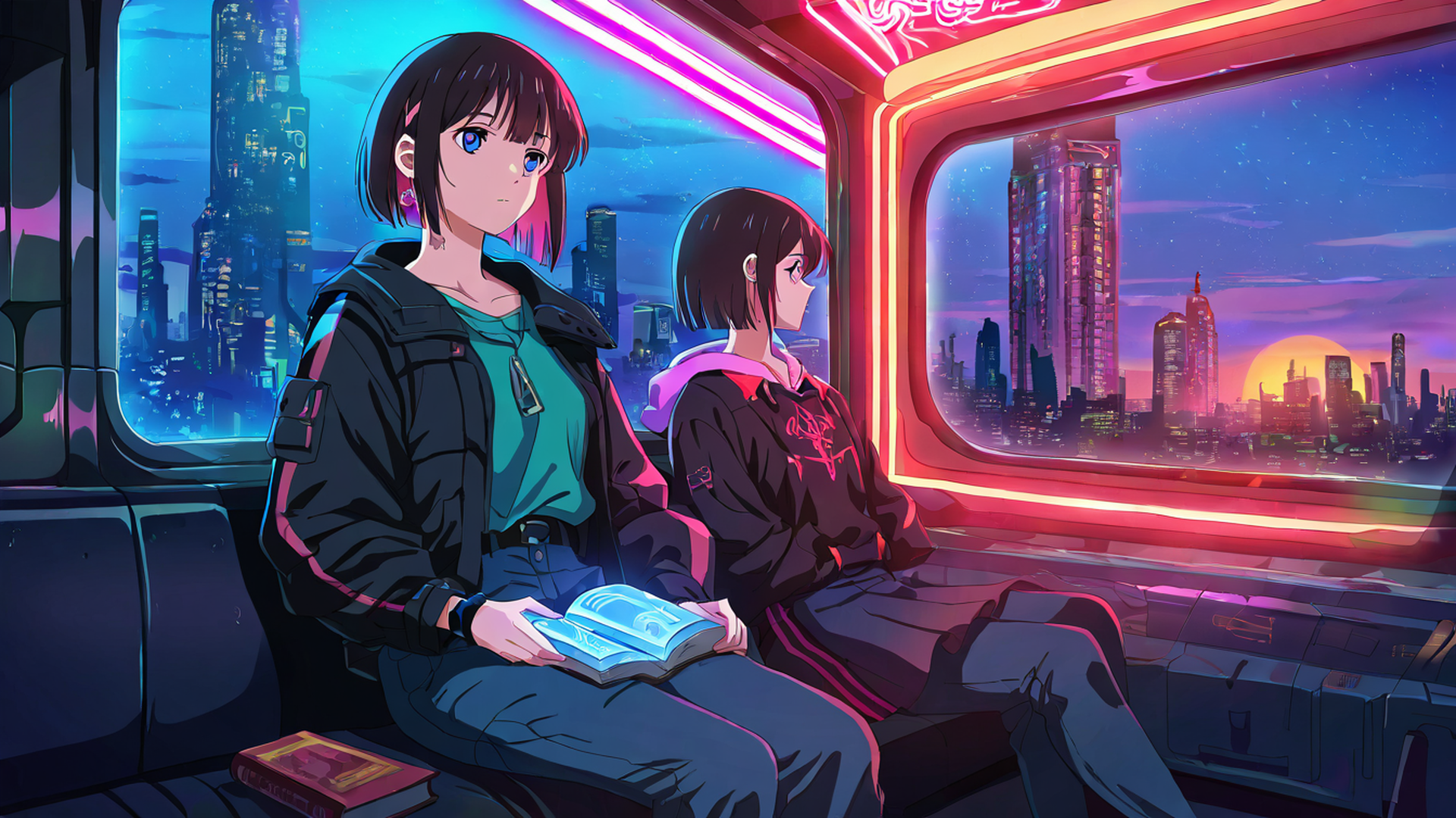 cyberpunk girl train lofi wallpaper