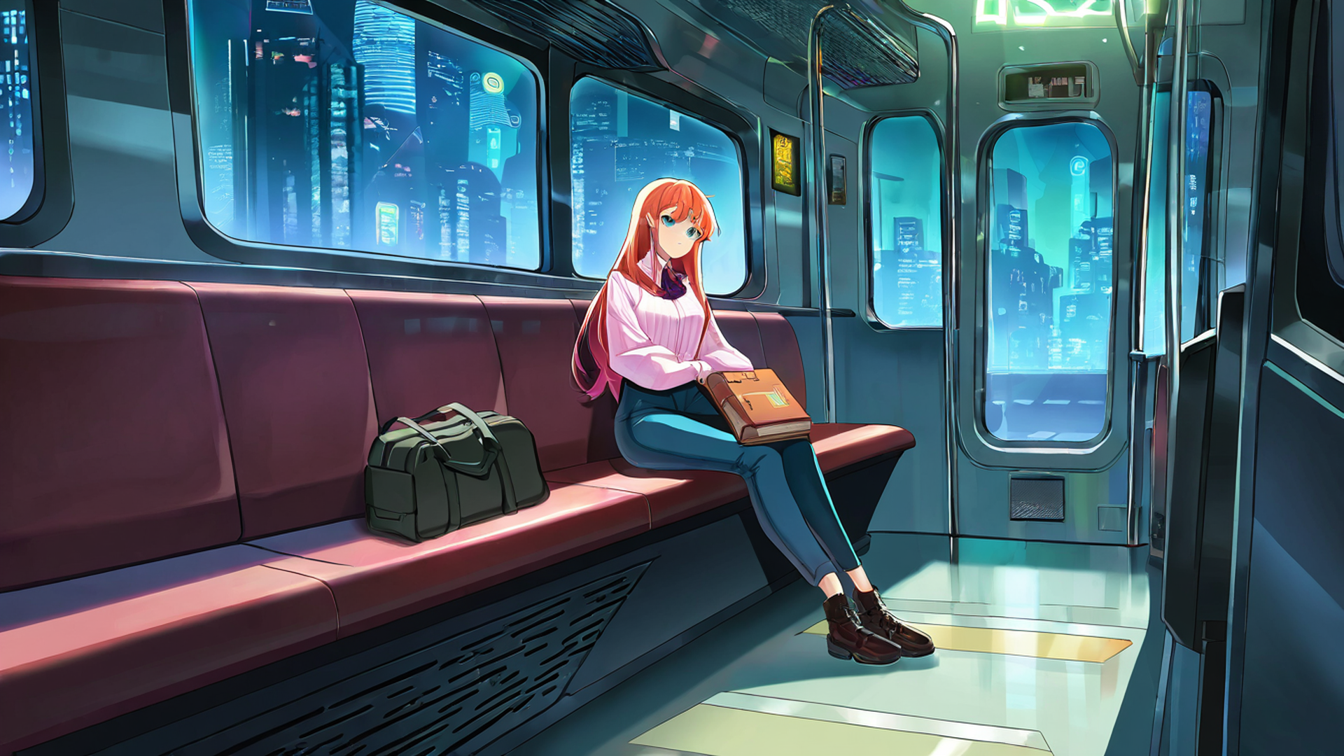 cyberpunk girl train lofi wallpaper