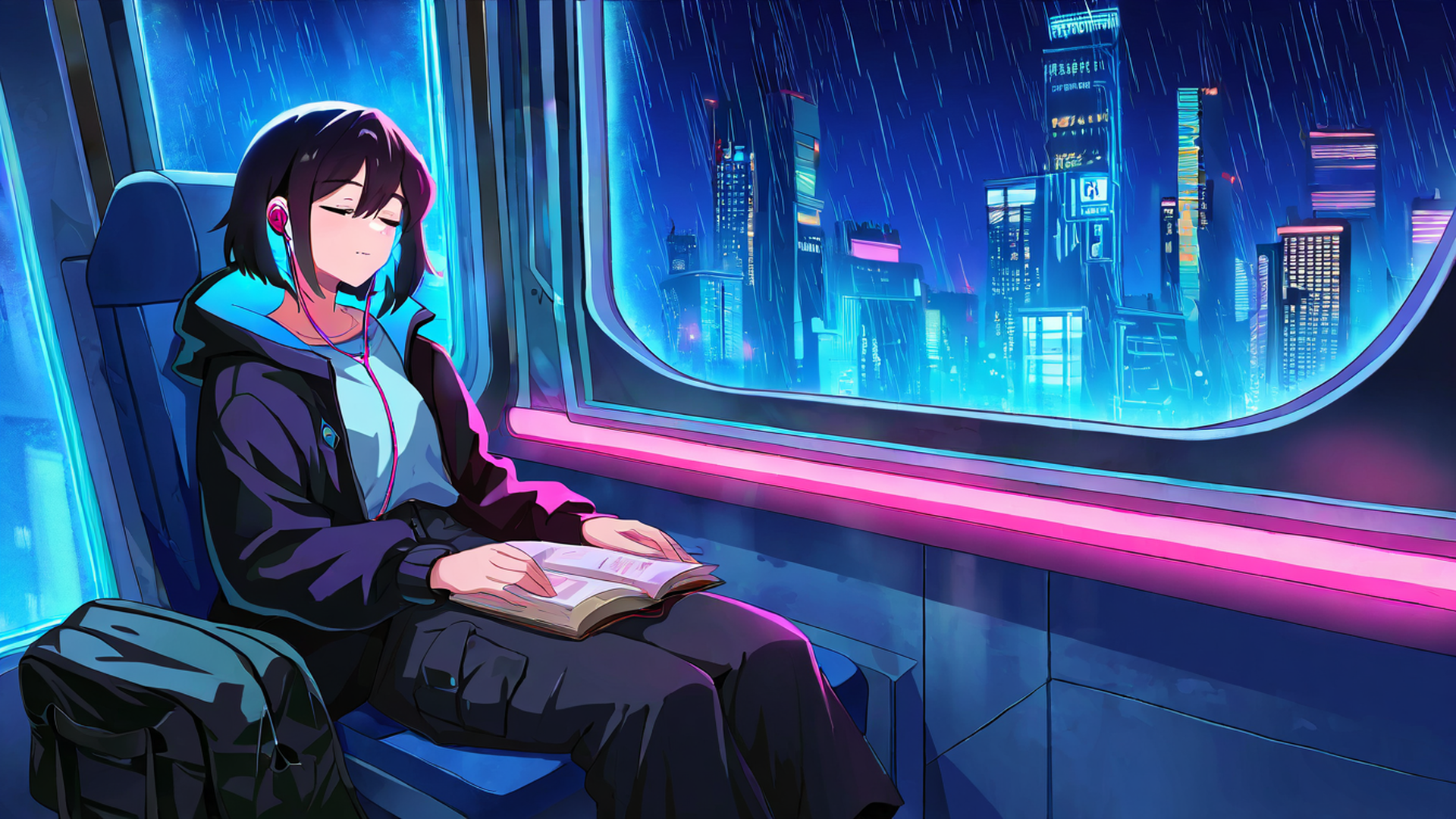 cyberpunk girl train lofi wallpaper