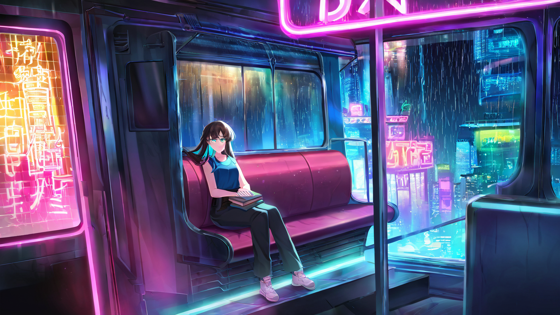 cyberpunk girl train lofi wallpaper