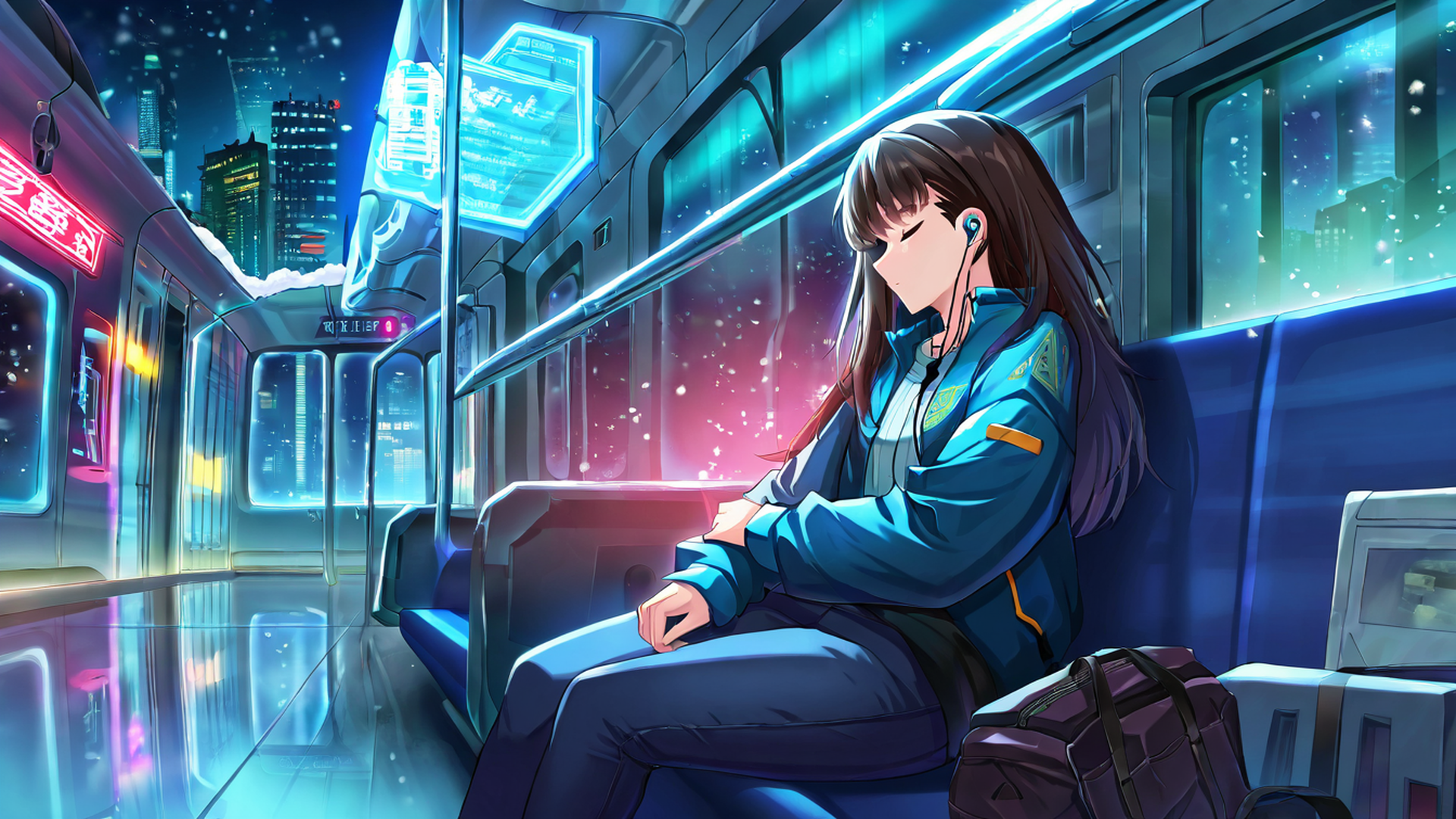 cyberpunk girl train lofi wallpaper