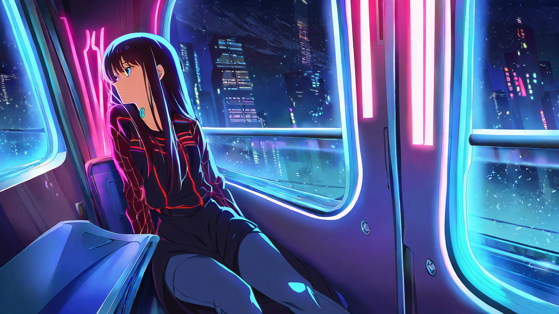 cyberpunk girl train lofi wallpaper