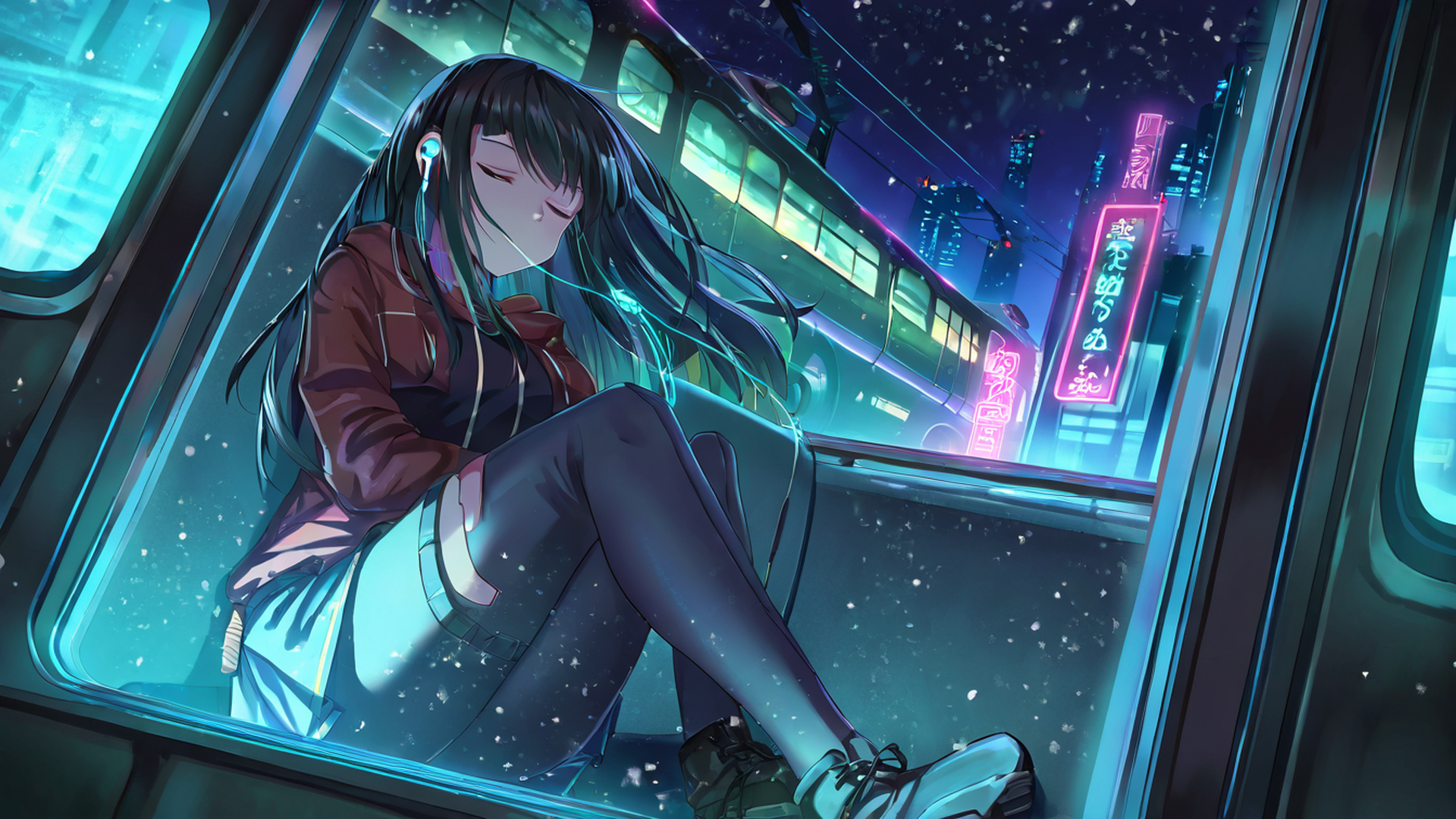 cyberpunk girl train lofi wallpaper