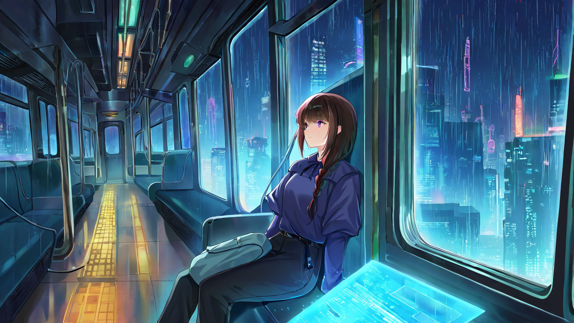 cyberpunk girl train lofi wallpaper