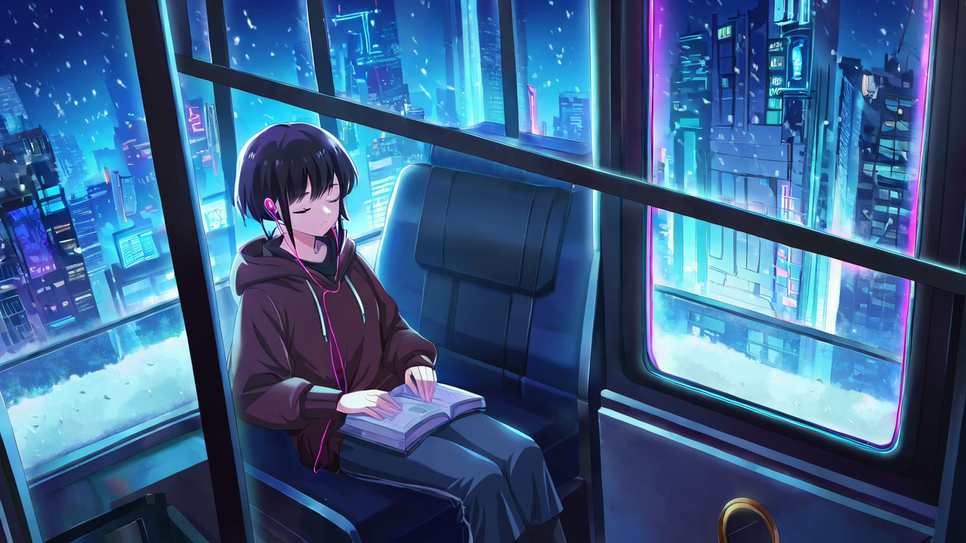 cyberpunk girl train lofi wallpaper