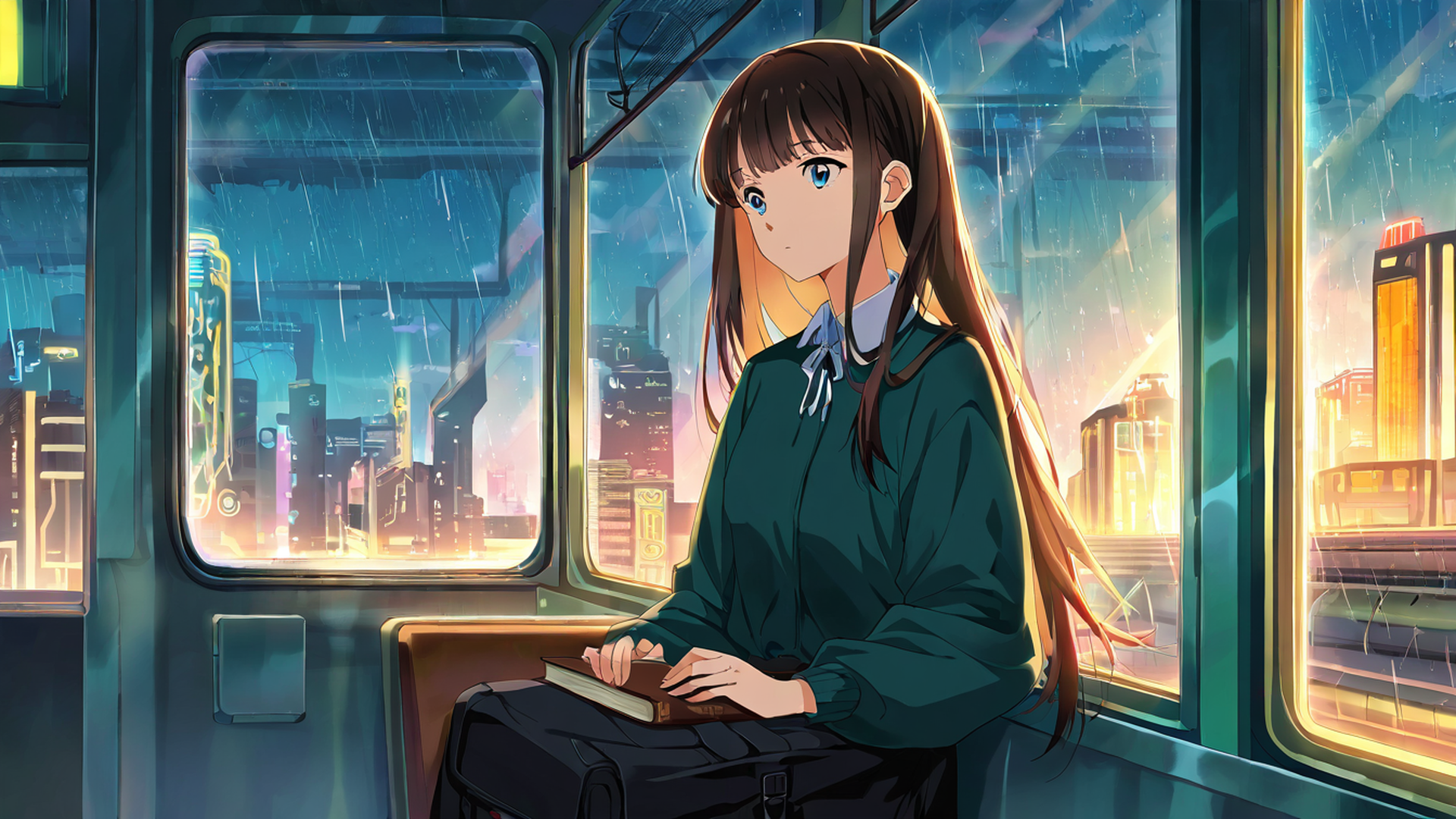cyberpunk girl train lofi wallpaper