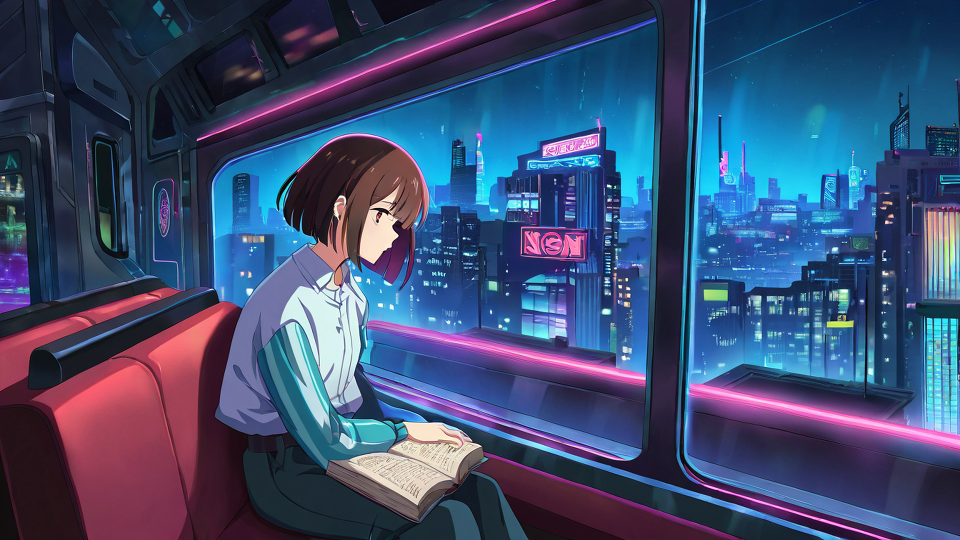 cyberpunk girl train lofi wallpaper