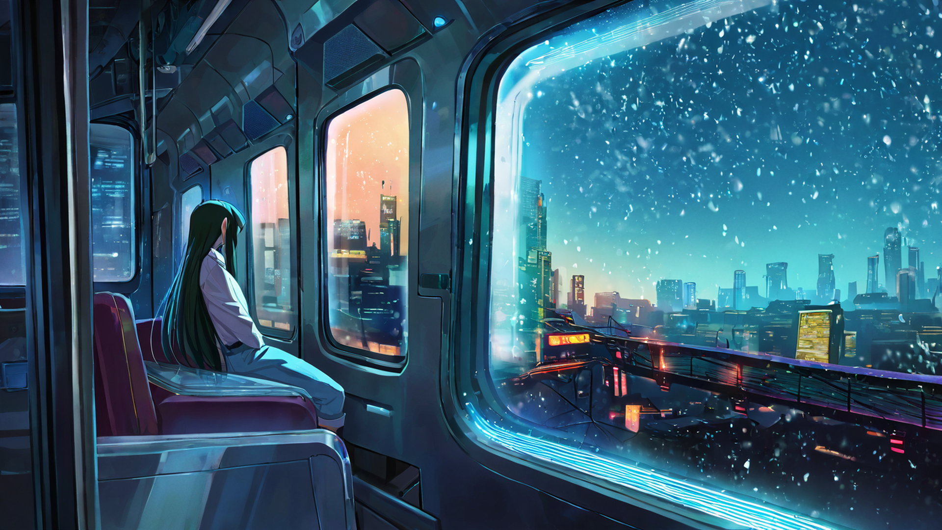 cyberpunk girl train lofi wallpaper