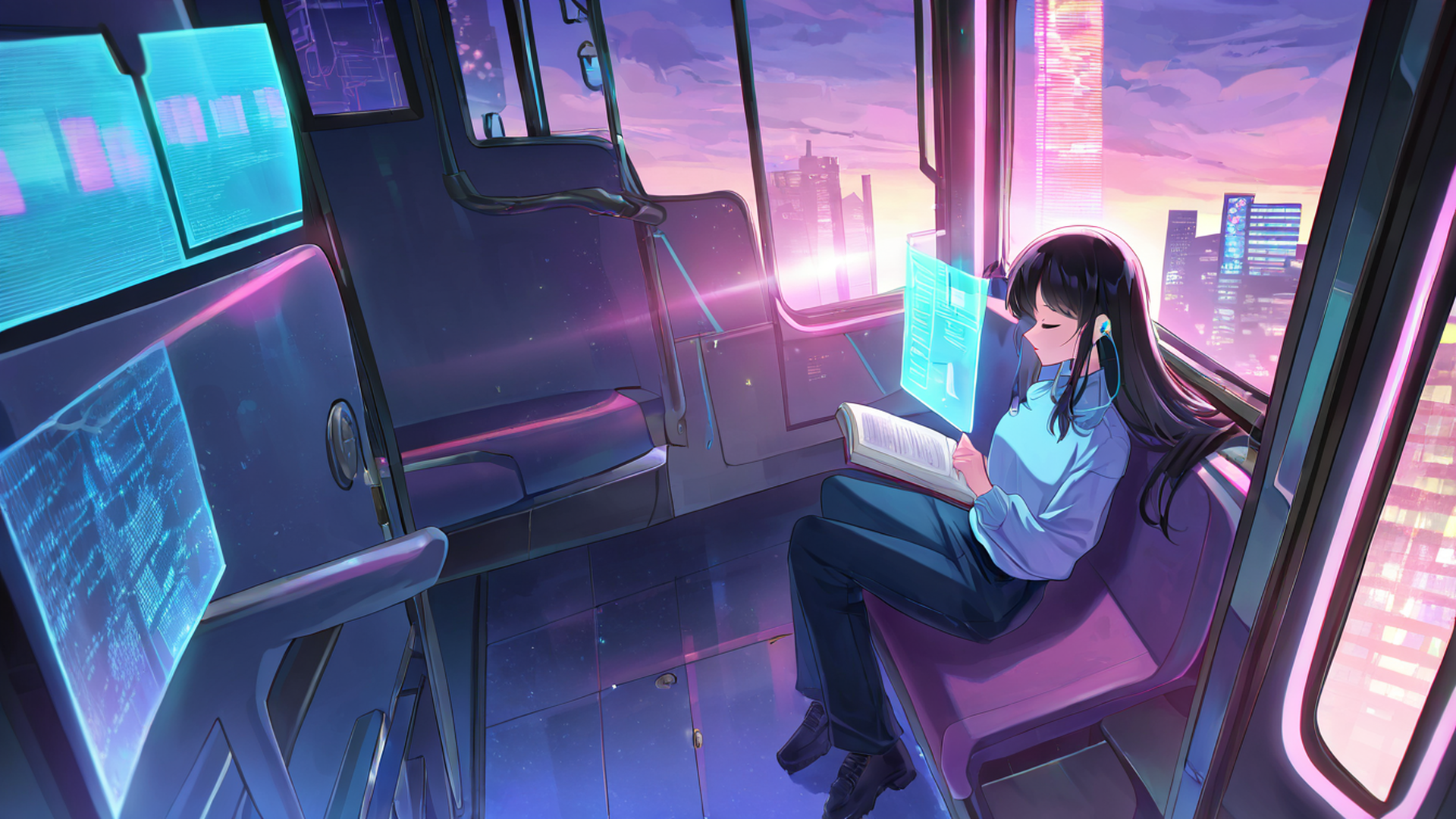 cyberpunk girl train lofi wallpaper