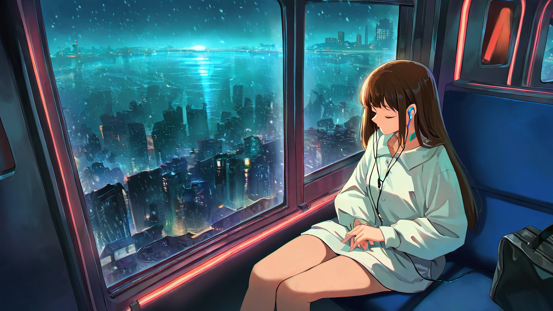 cyberpunk girl train lofi wallpaper